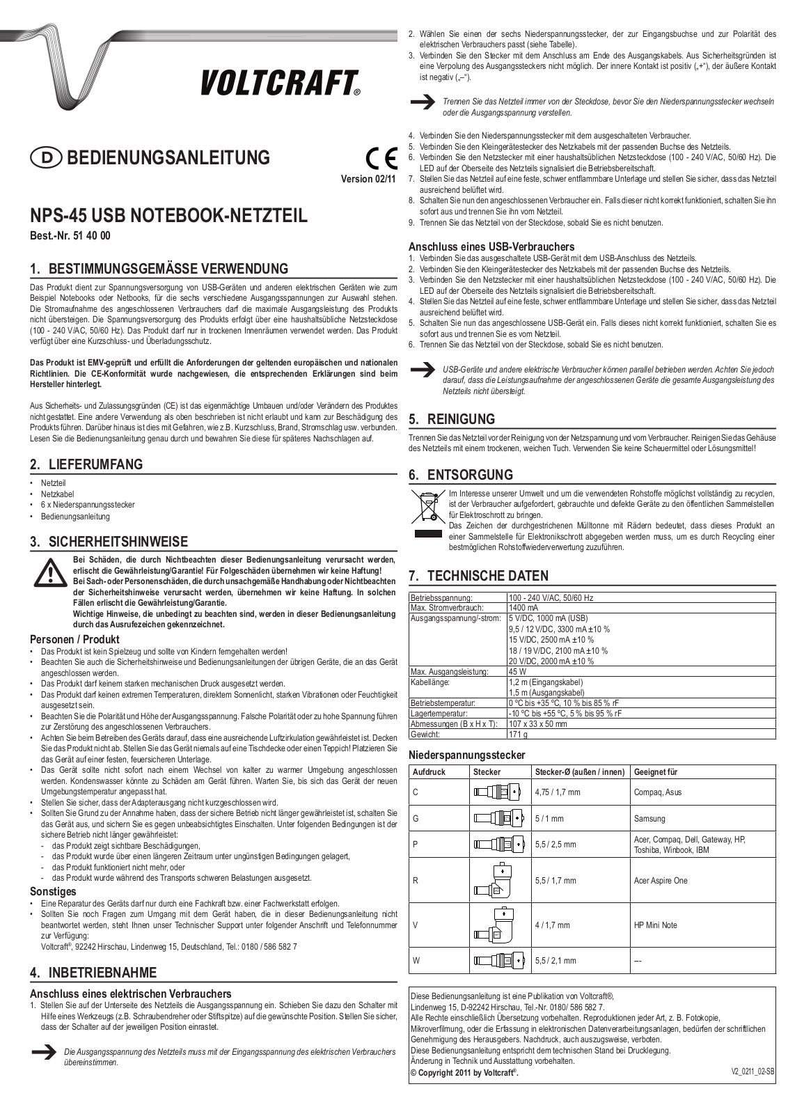 VOLTCRAFT NPS-45 USB Operating Instructions