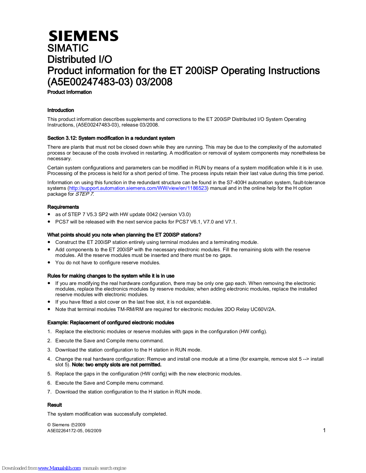 Siemens SIMATIC ET 200iSP Operating Instructions Manual