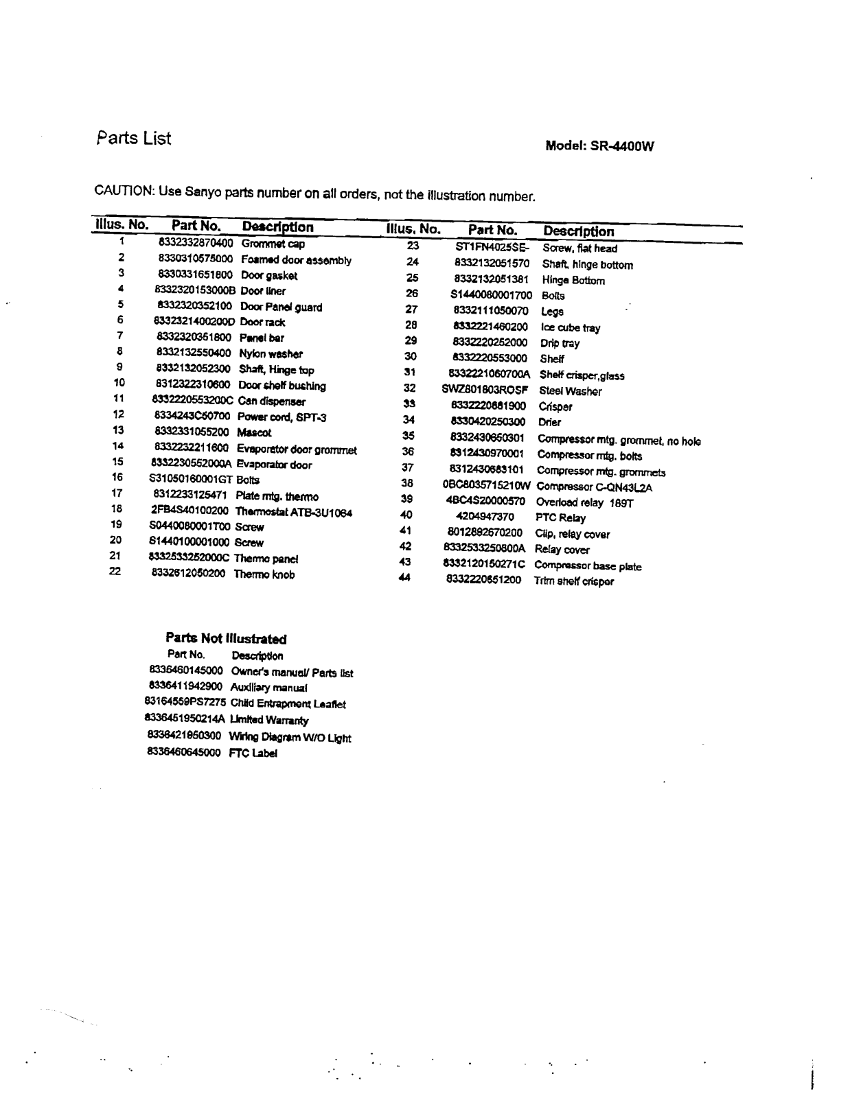 SANYO SR4400W User Manual