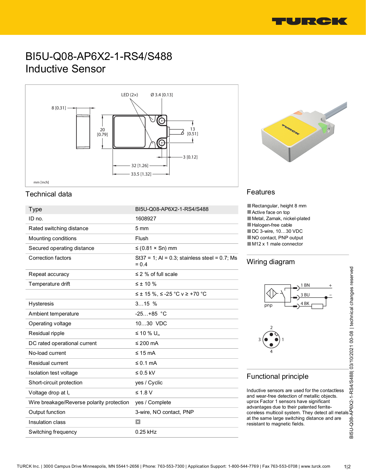 TURCK BI5U-Q08-AP6X2-1-RS4/S488 Technical data