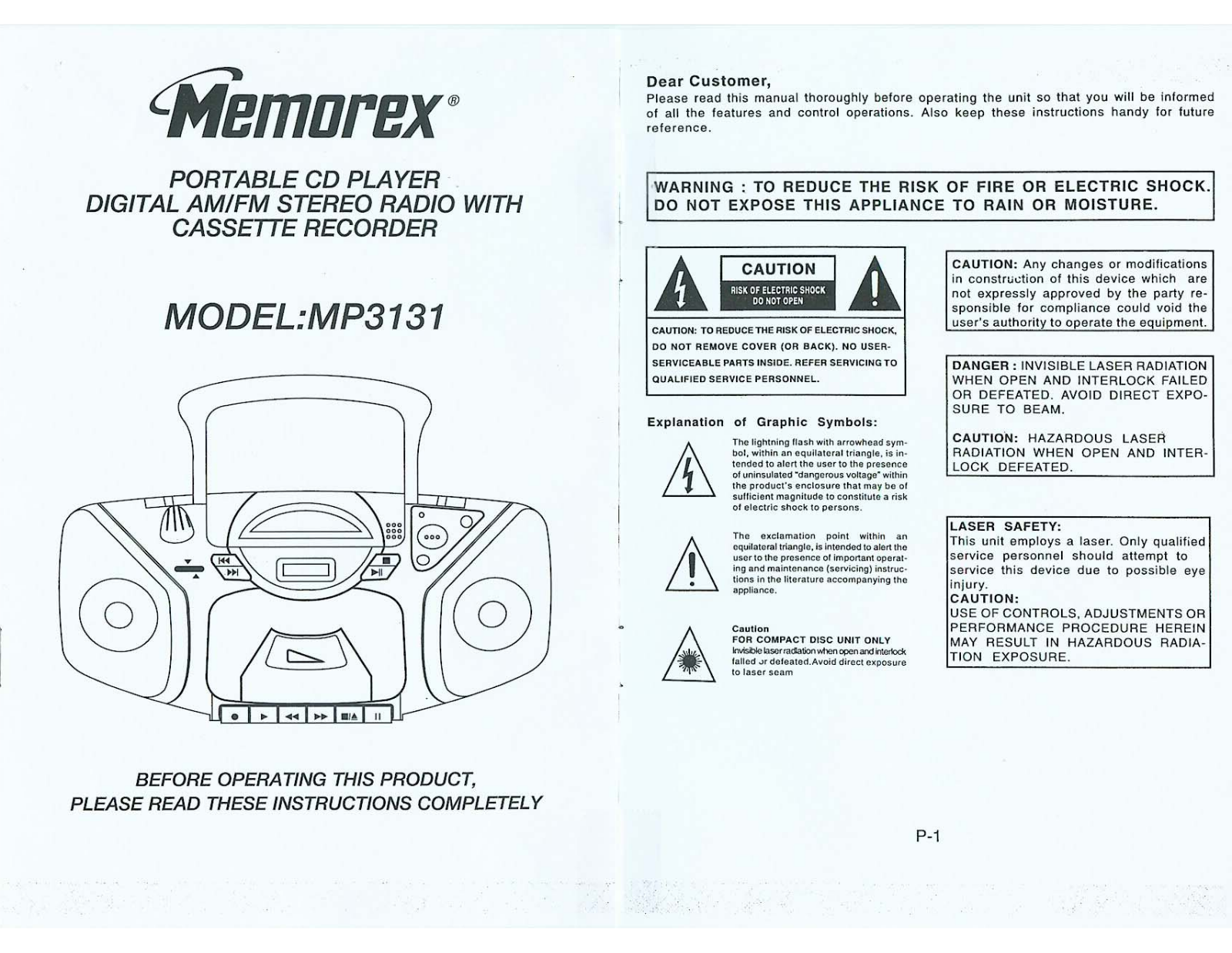 Memorex MP3131 User Manual