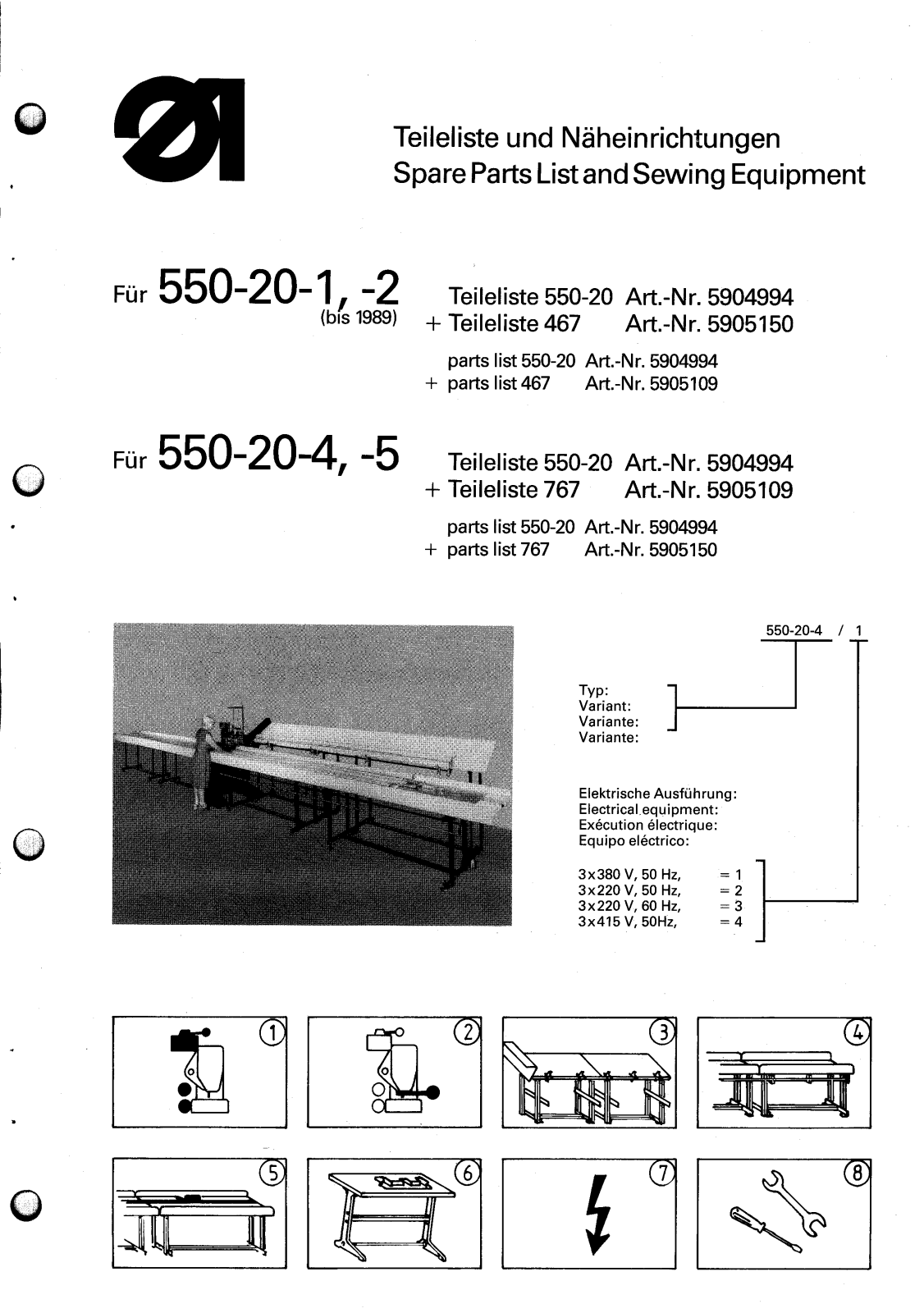 DURKOPP 550-20-1, 550-20-2, 550-20-4, 550-20-5 Parts List