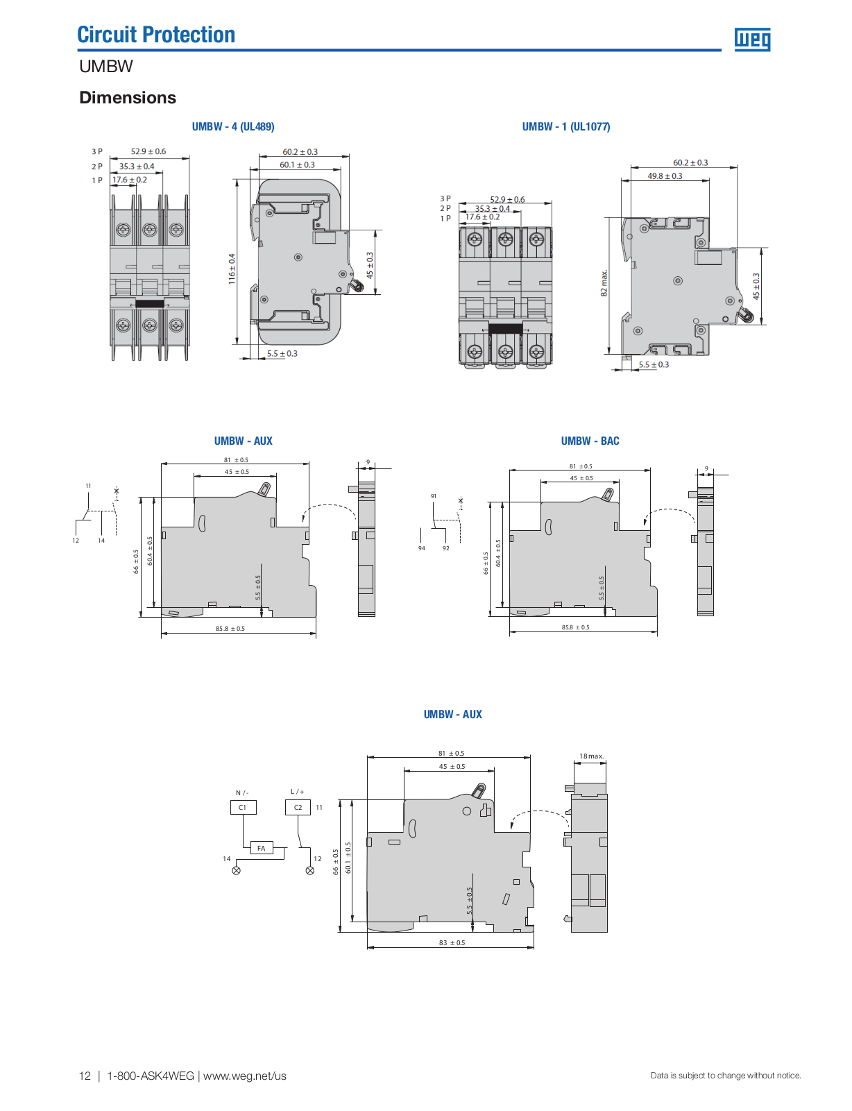 WEG Electric UMBW-4 Dimensional Sheet