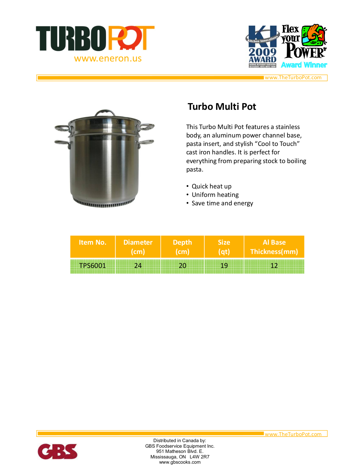 GBS FOOD SERVICE EQUIPMENT TPS6001 User Manual