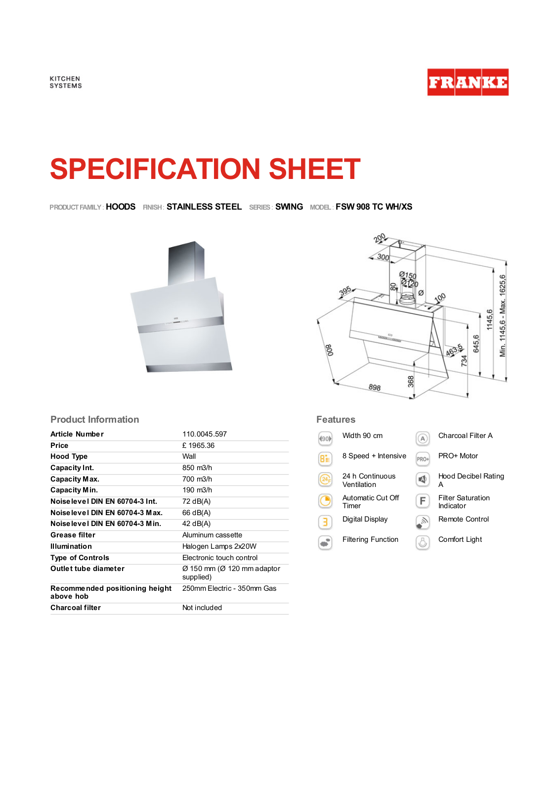 Franke Foodservice FSW 908 TC WH User Manual