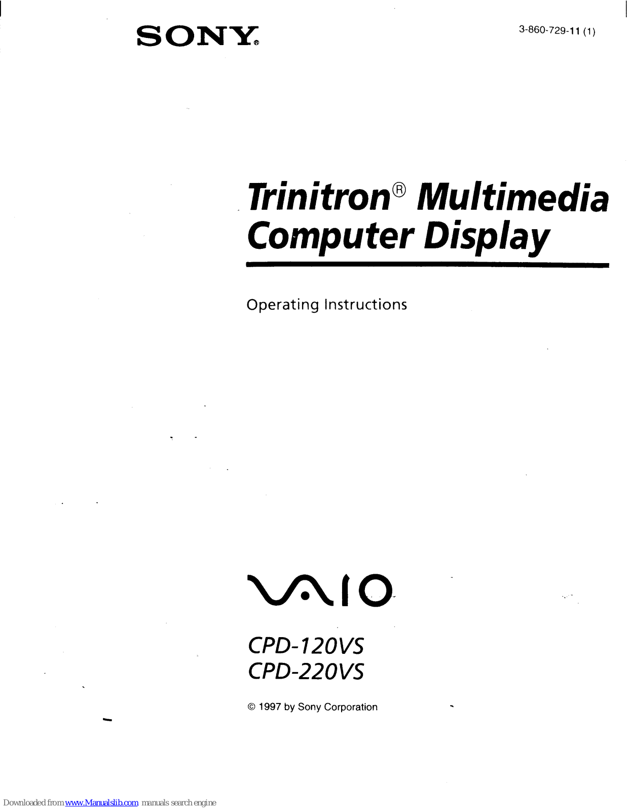 Sony CPD-120VS Operating Instructions (primary manual), Trinitron CPD-220VS Operating Instructions Manual