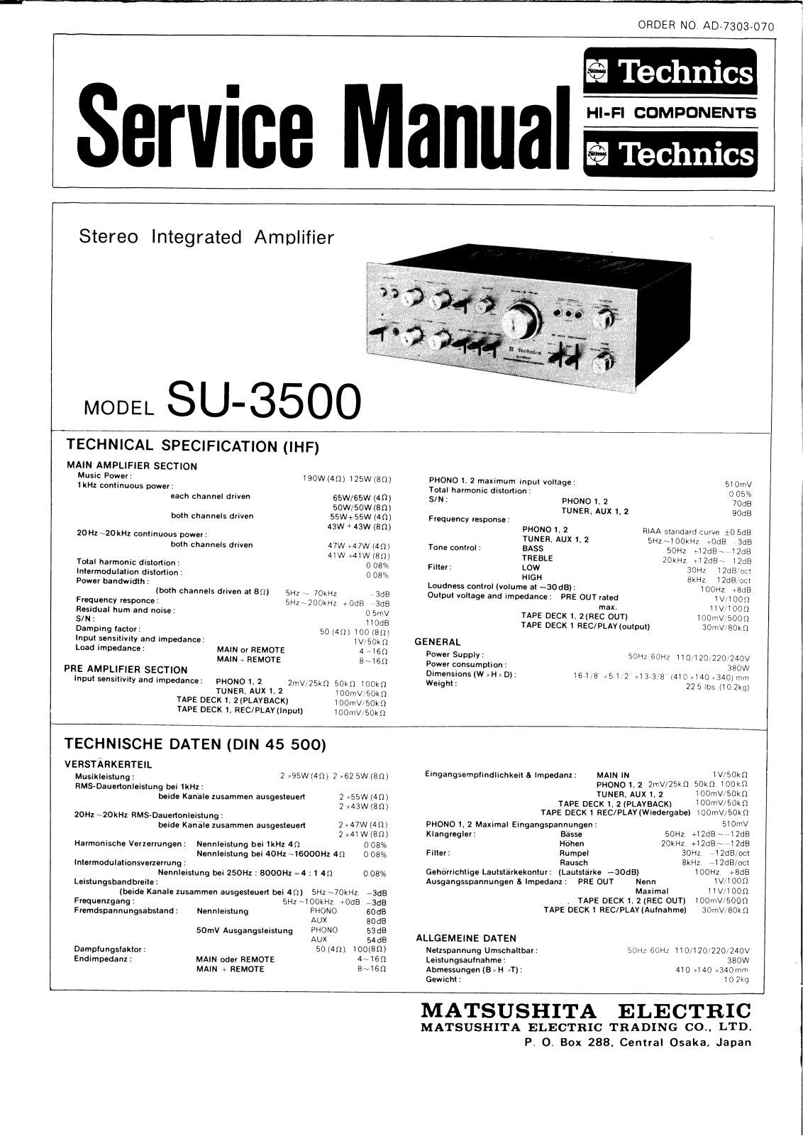 Technics SU-3500 Service Manual