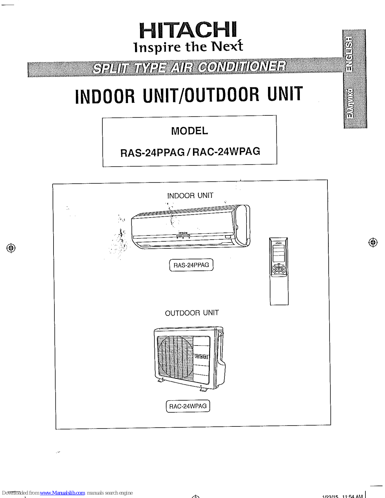 Hitachi RAS-24PPAG, RAC-24WPAG Installation Manual