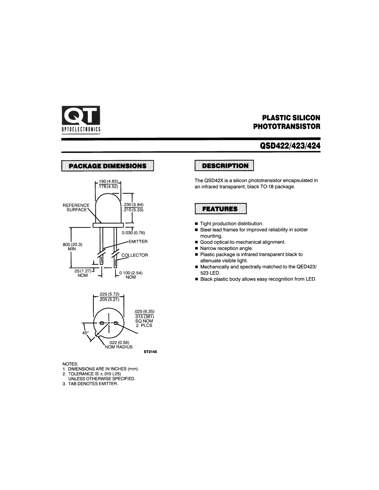 QT QSD422, QSD423, QSD424 Datasheet