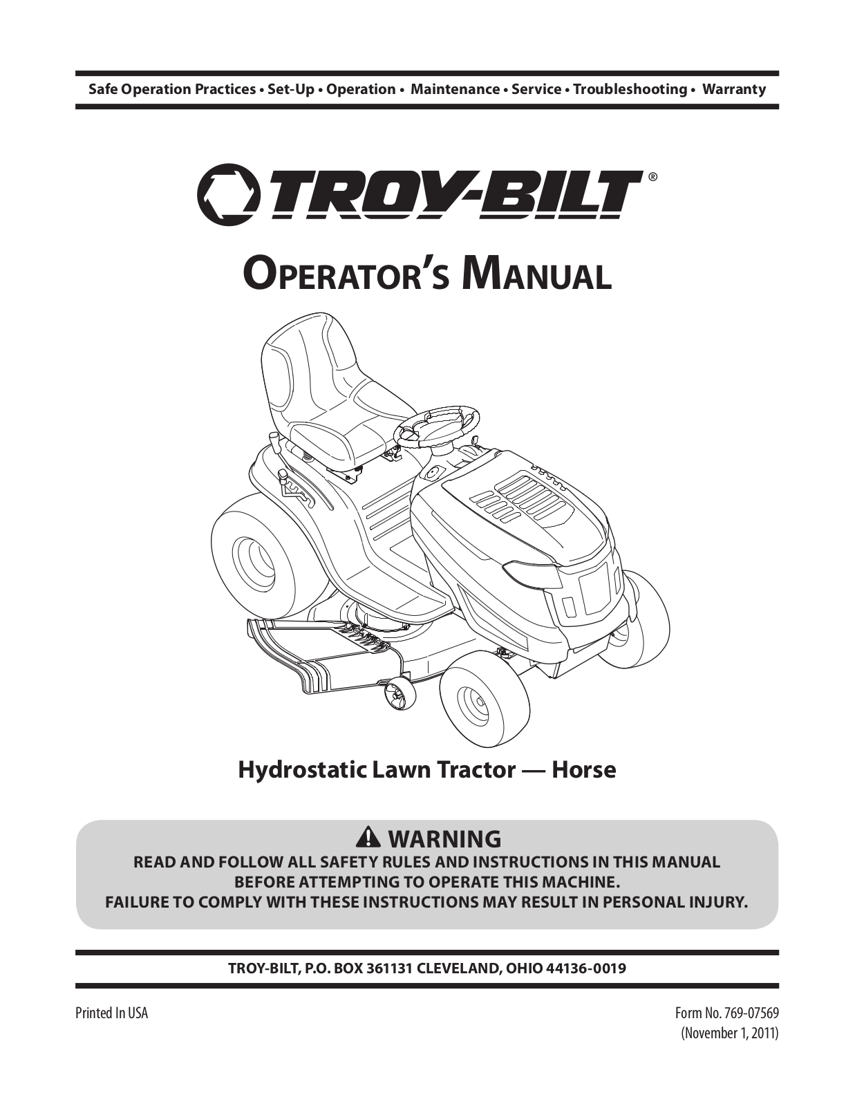 Troy-Bilt Horse XP Owner's Manual