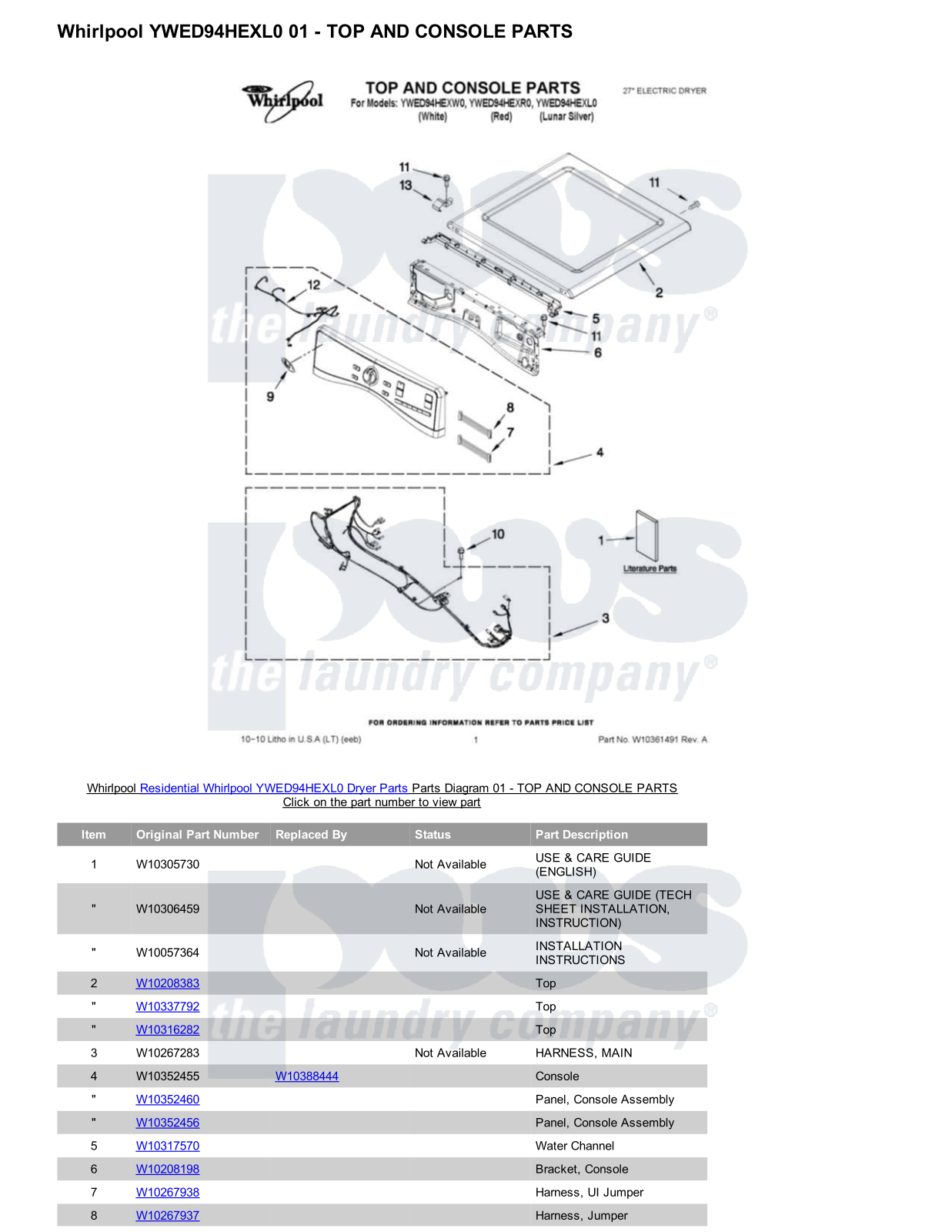 Whirlpool YWED94HEXL0 Parts Diagram