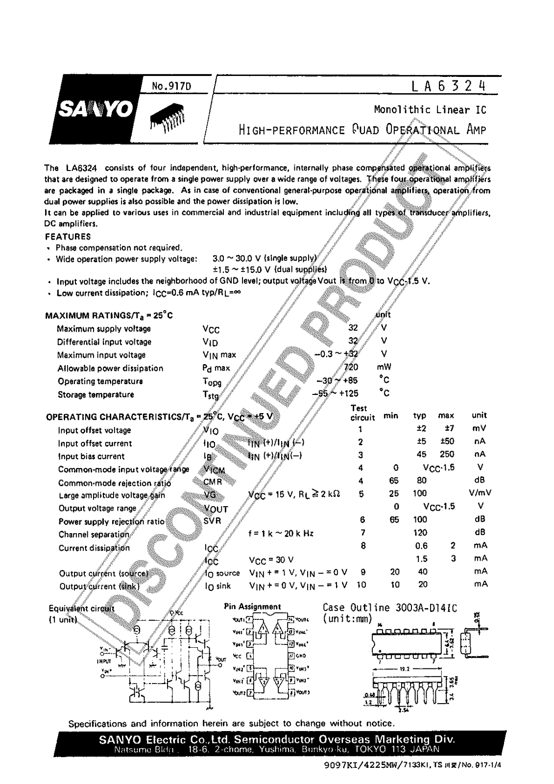 Sanyo LA6324 Specifications