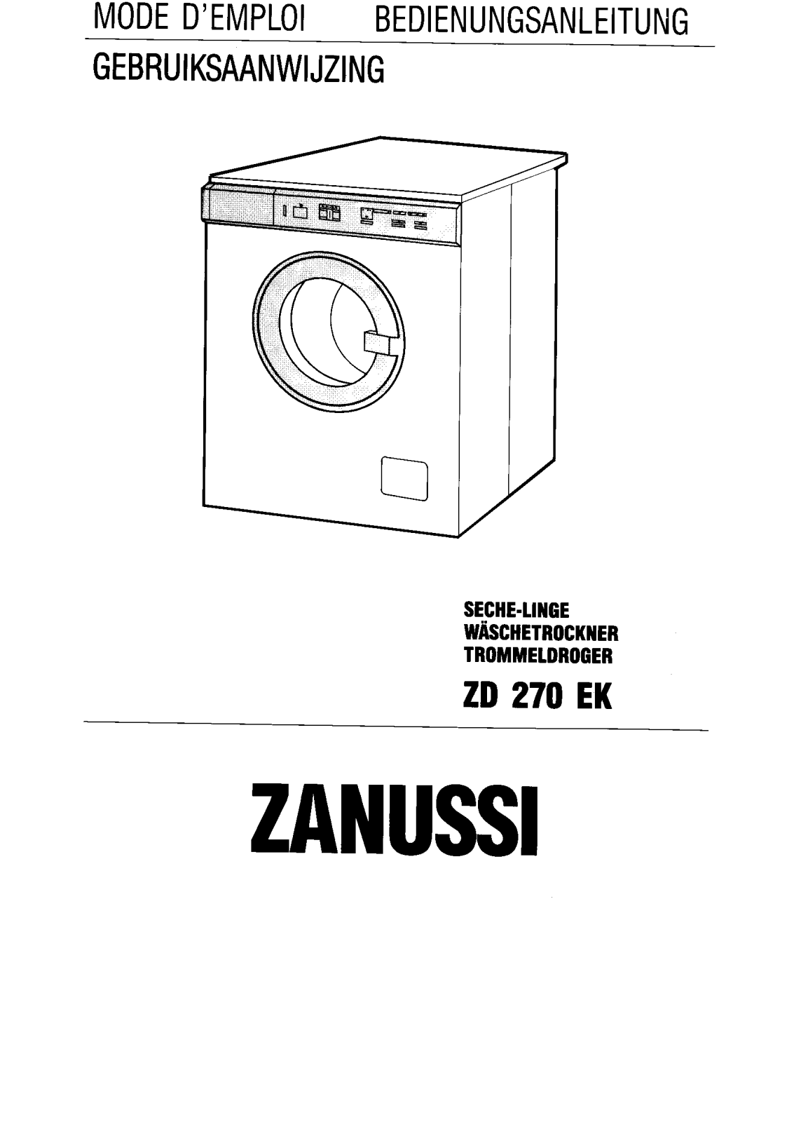 Zanussi ZD270EK INSTRUCTION BOOK