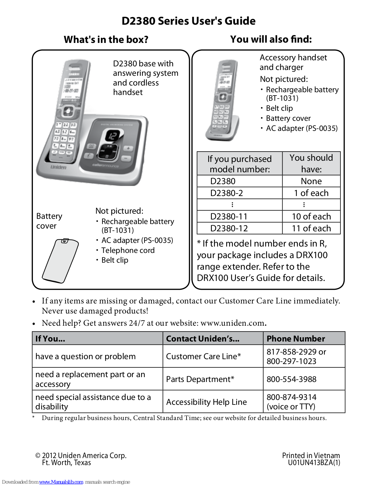 Uniden D2380, D2380-2, D2380-11, D2380-12 User Manual