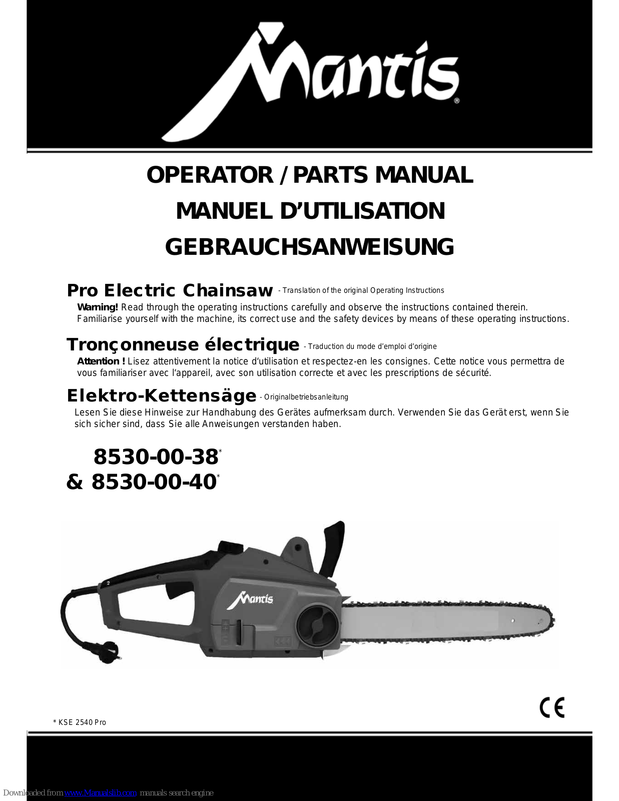 Mantis 8530-00-38, 8530-00-40 Parts Manual