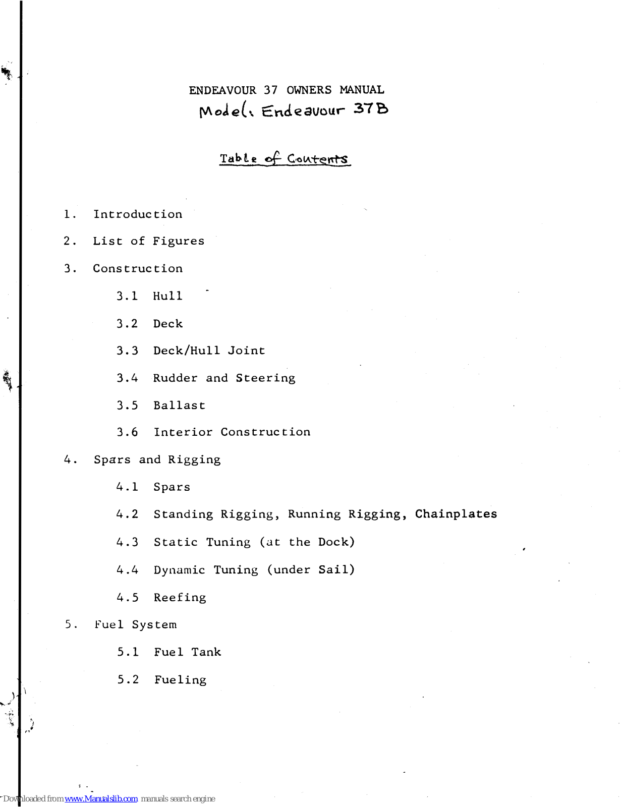 ENDEAVOUR 37 Owner's Manual