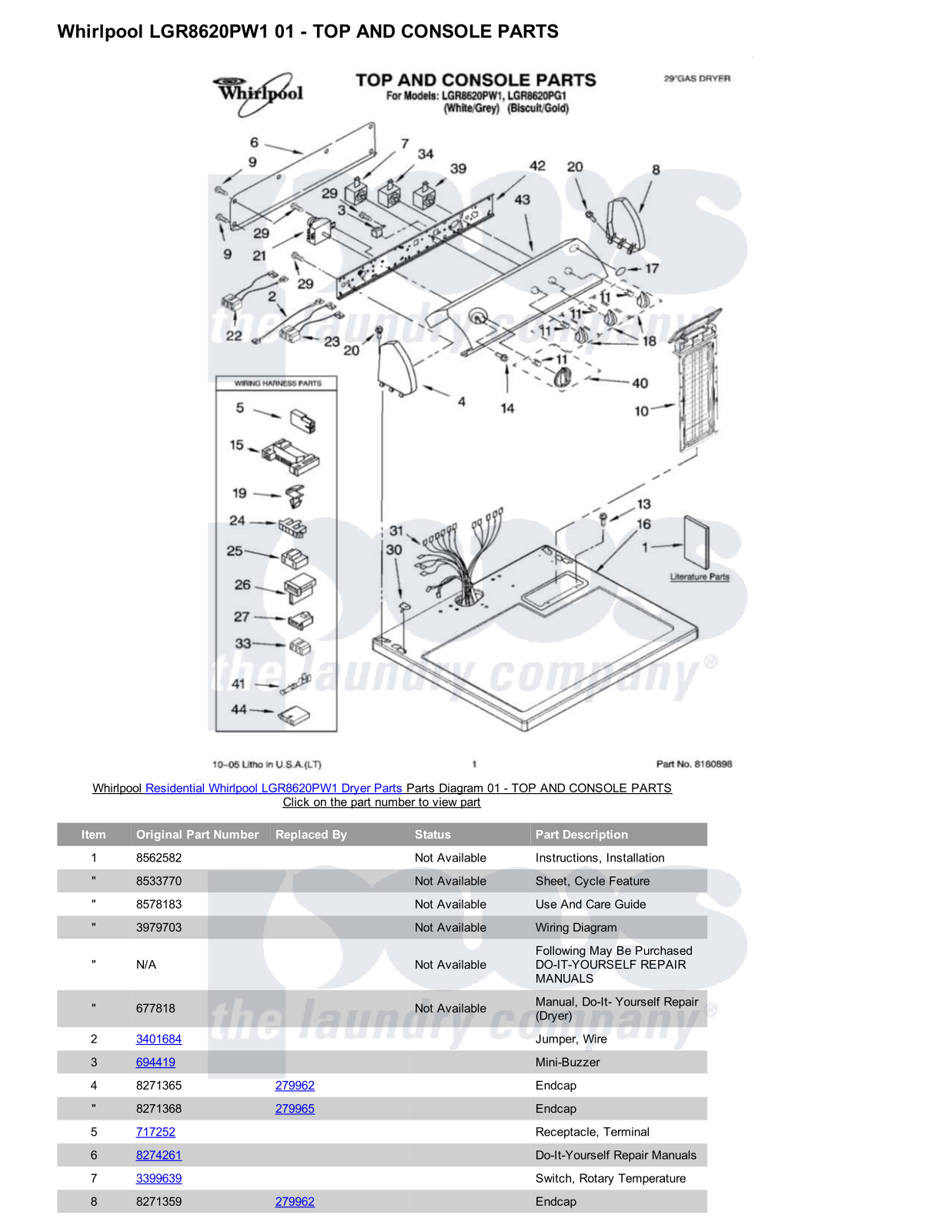 Whirlpool LGR8620PW1 Parts Diagram