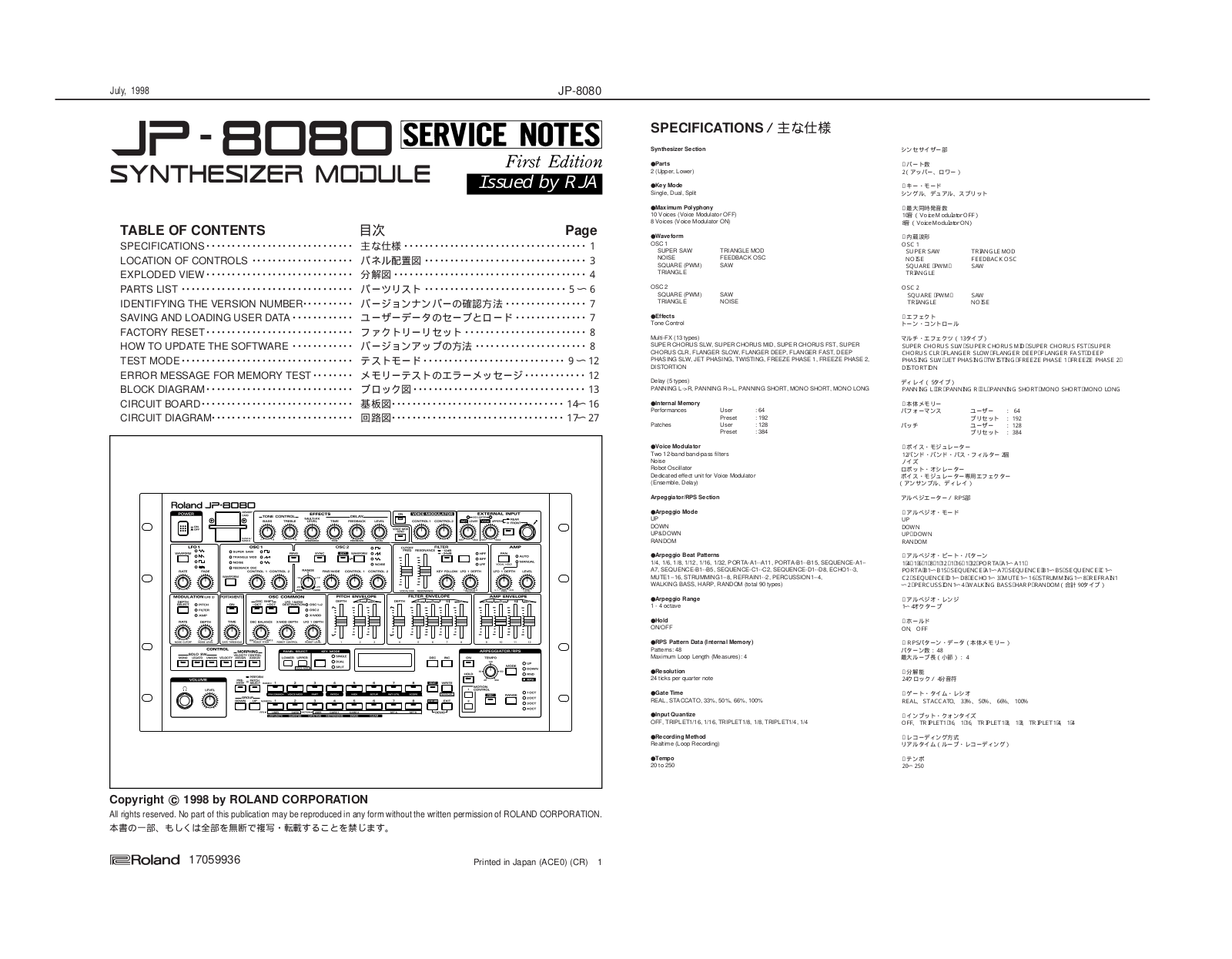 Roland JP-8080 Schematic