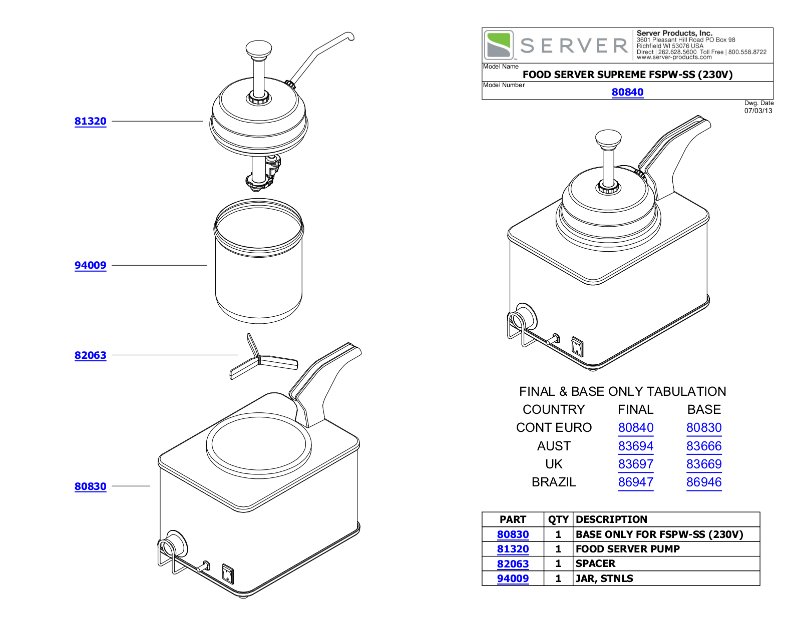 Server 80840 Parts List