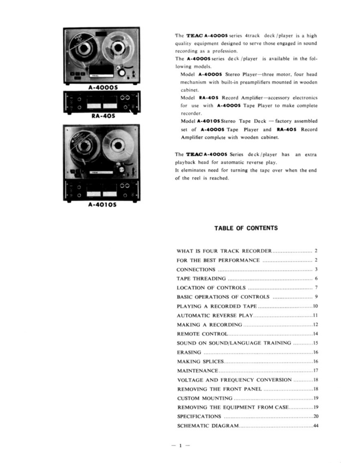 Teac A 4000S, A 4010S Service Manual