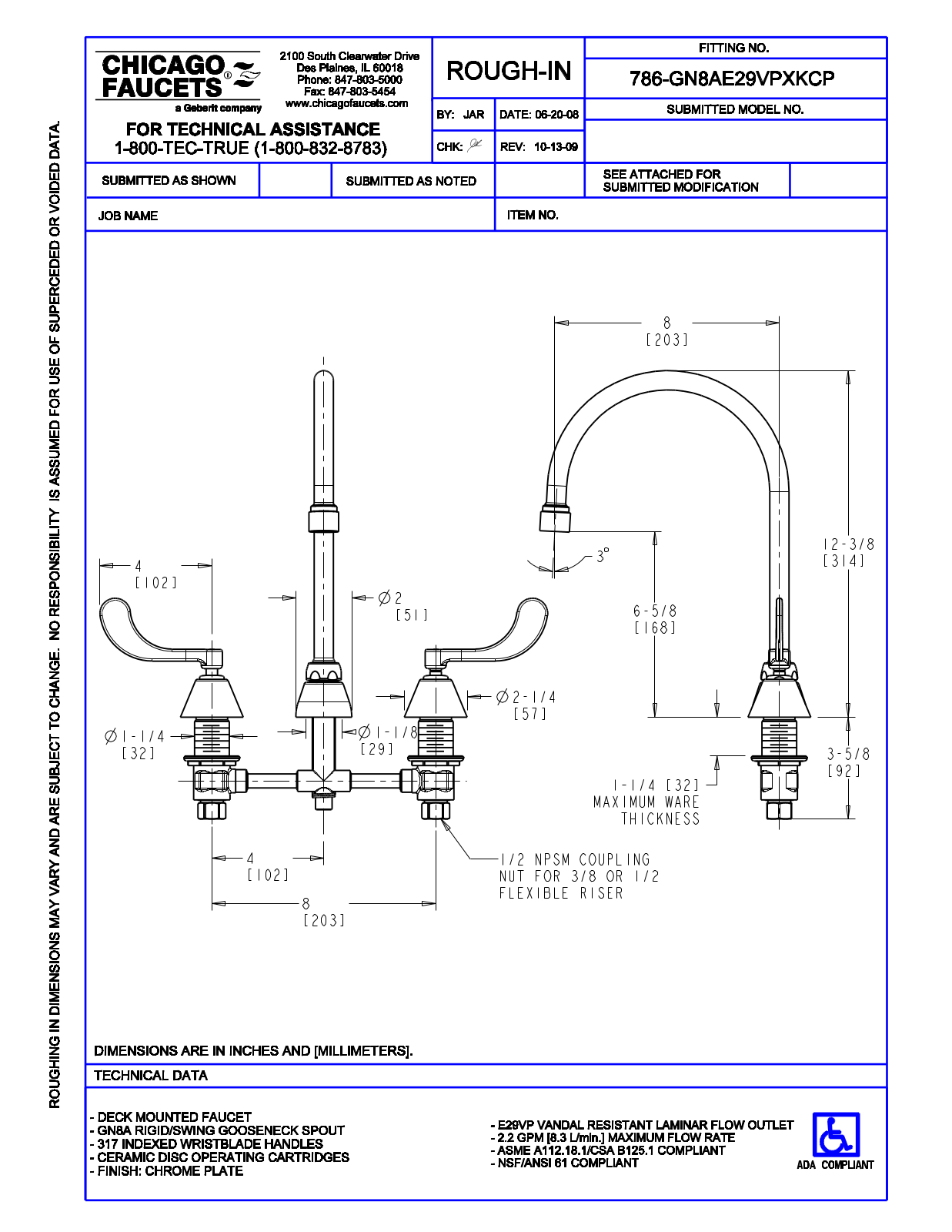 Chicago Faucet 786-GN8AE29VPXKCP User Manual