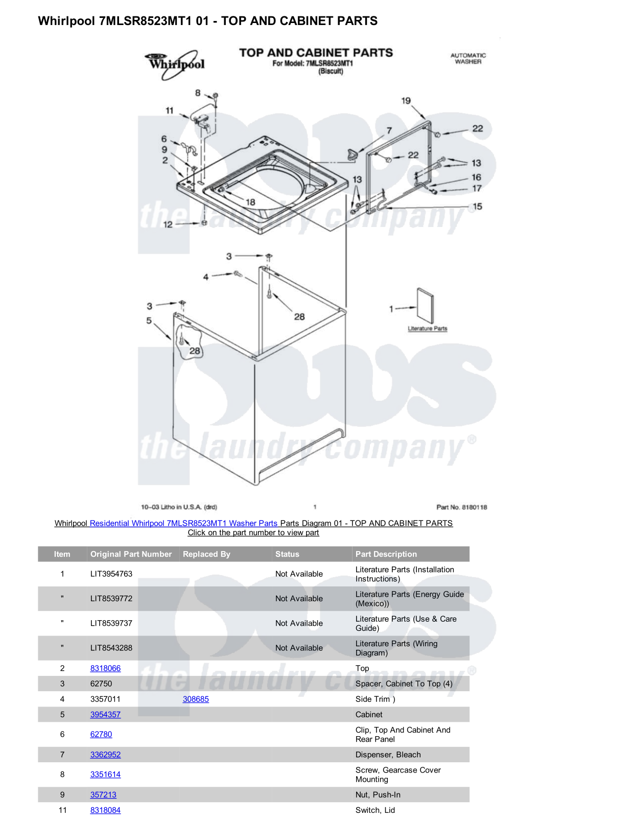 Whirlpool 7MLSR8523MT1 Parts Diagram