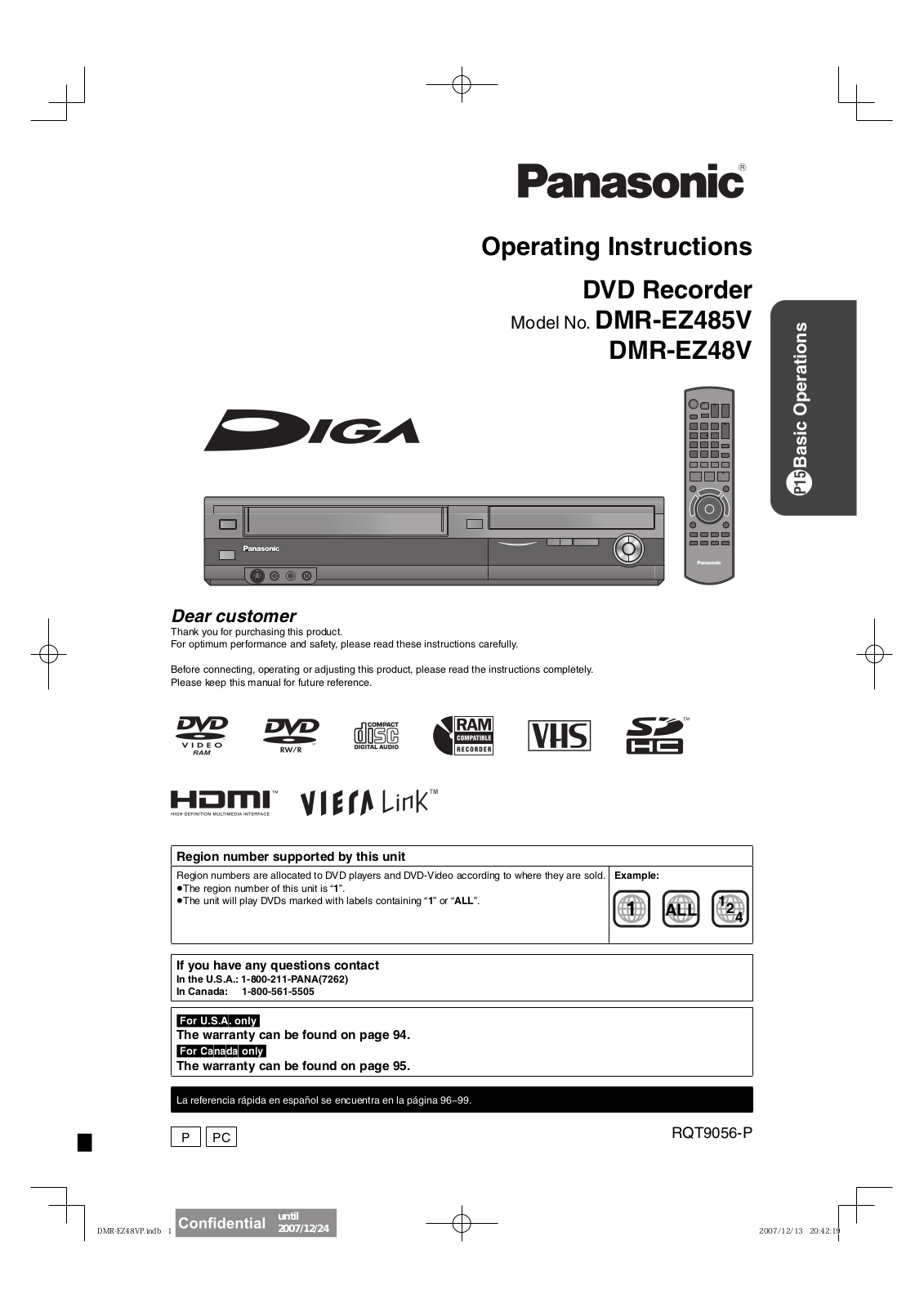 Panasonic DMR-EZ485V User Manual