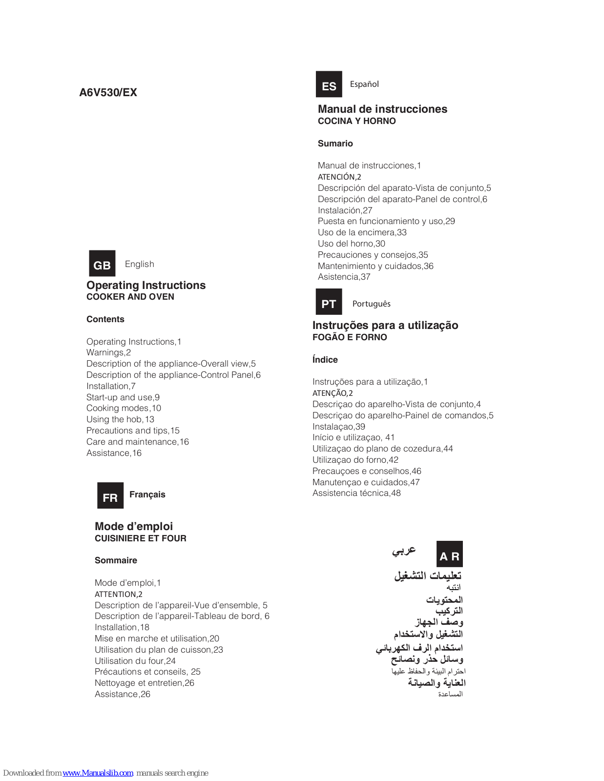 Hotpoint Ariston A6V530/EX Operating Instructions Manual