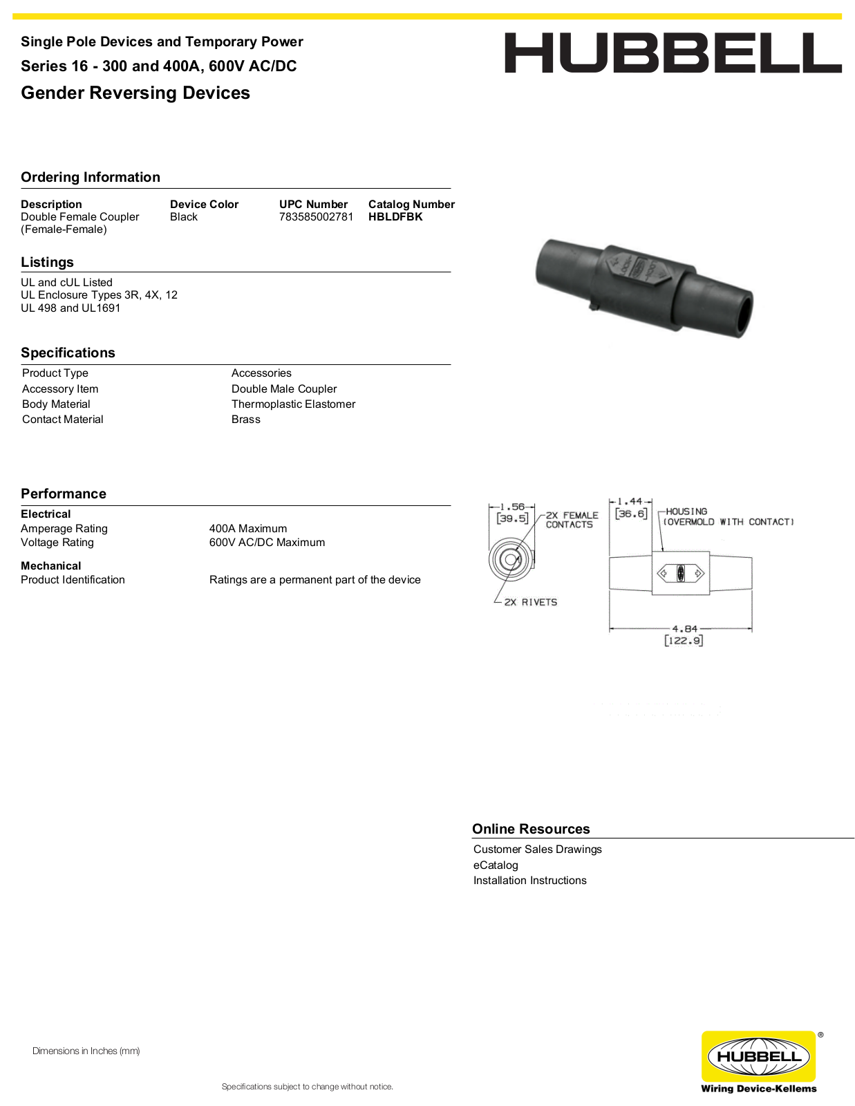 Hubbell HBLDFBK Specifications - ManualMachine.com