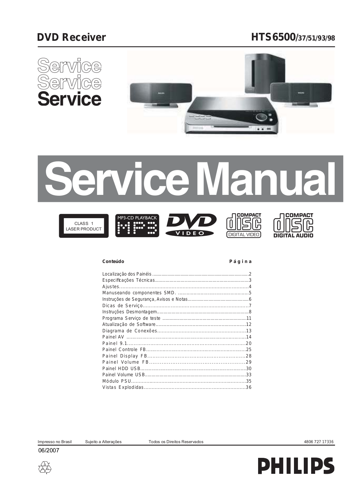 philips HTS6500-37, HTS6500-51, HTS6500-93, HTS6500-98 Service Manual