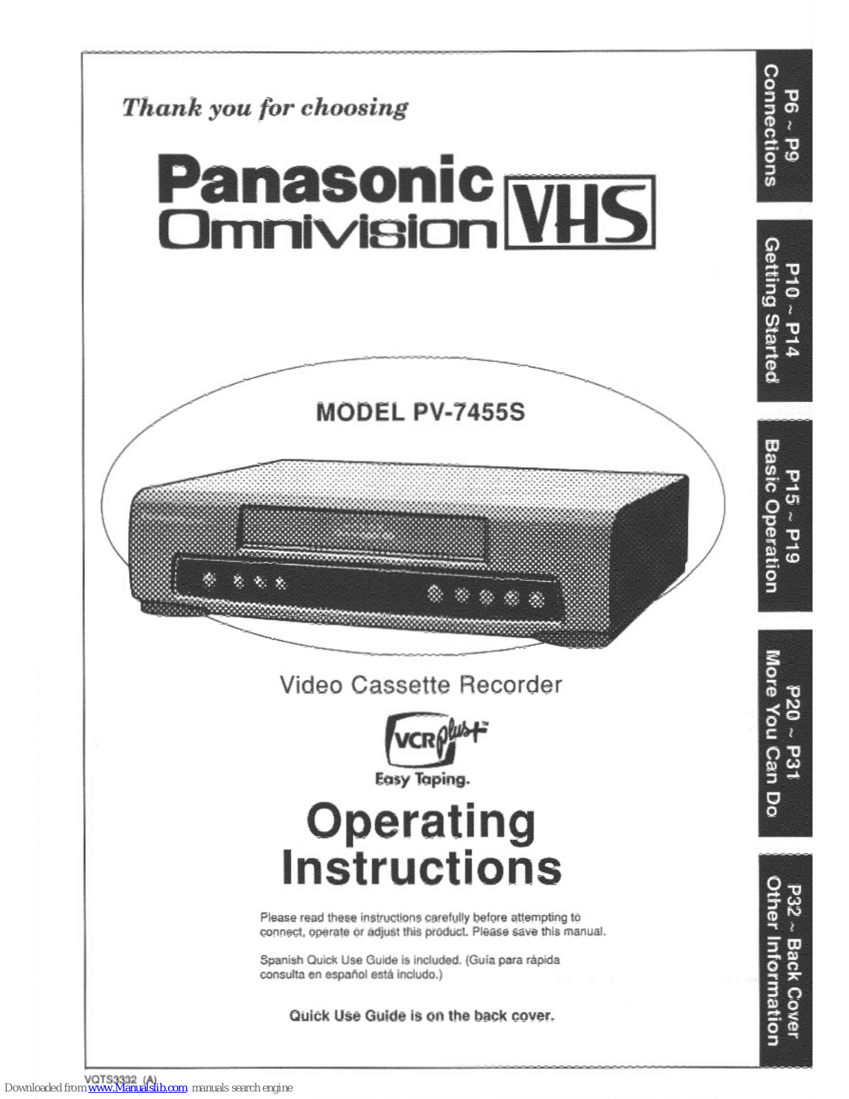 Panasonic Omnivision PV-7455S Operating Instructions Manual