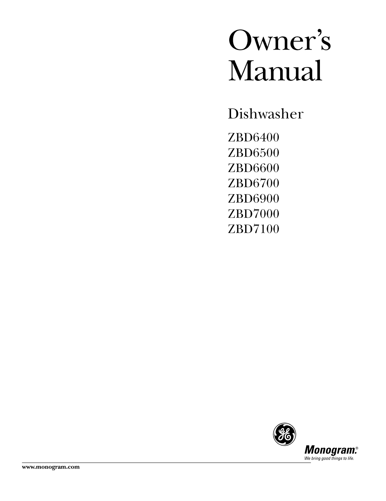 GE ZBD7100G05SS, ZBD7100G04SS, ZBD7100G03SS, ZBD7100G02SS, ZBD7100G01SS Owner’s Manual