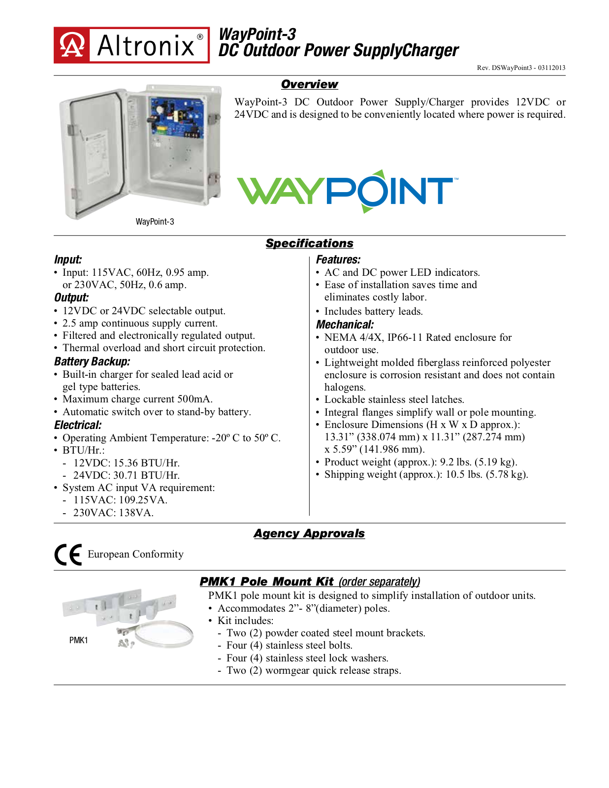 Altronix WayPoint-3 Data Sheet