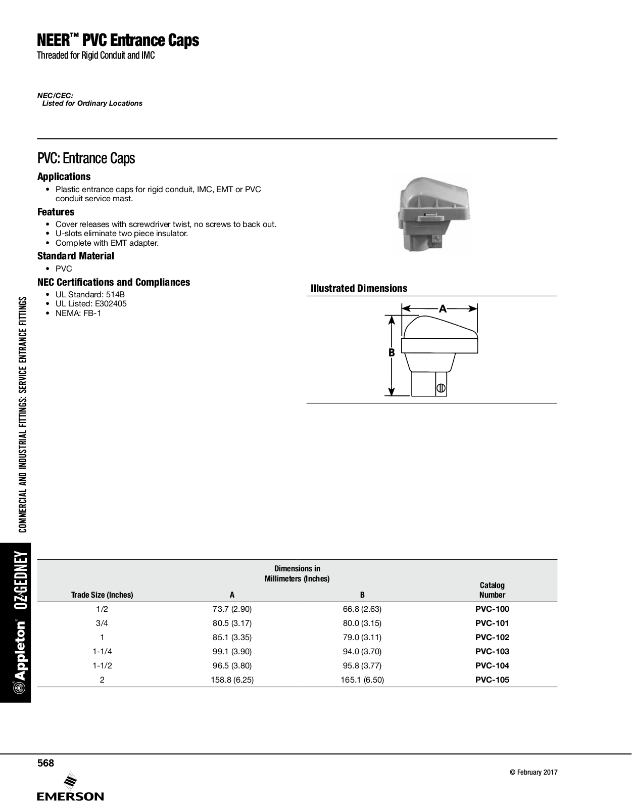 Appleton NEER™ PVC Entrance Caps Catalog Page