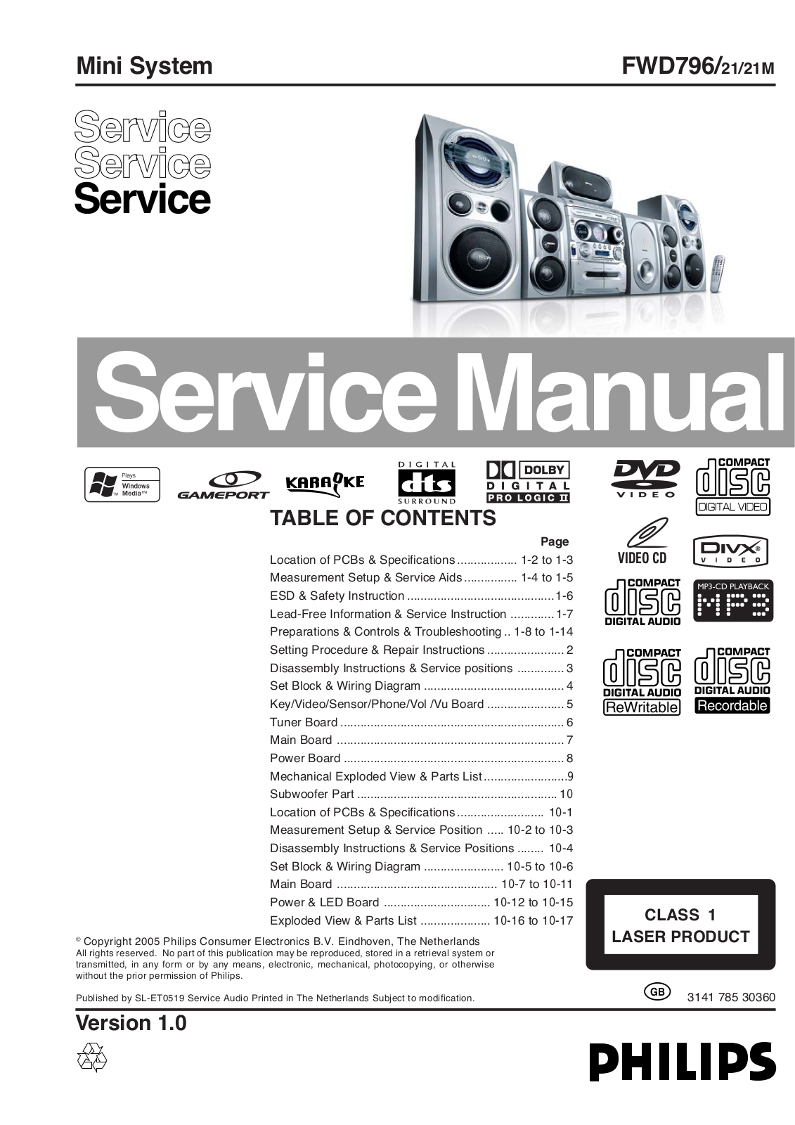 Philips FWD-796 Service manual