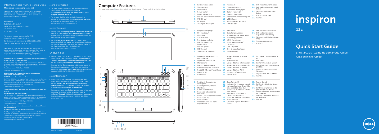 Dell Inspiron 13Z 5323 Windows 7 Quick Start Manual