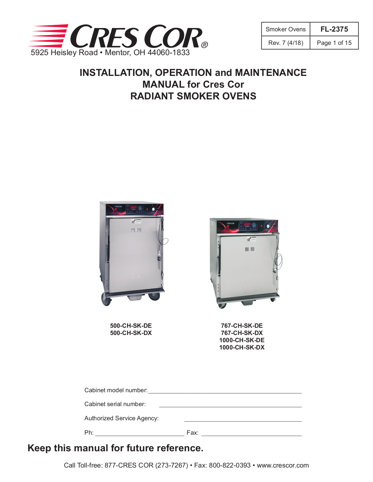 Cres cor 767-CH-SK-DE, 500-CH-SK-DX, 500-CH-SK-DE, 1000-CH-SK-DE, 767-CH-SK-DX User Manual