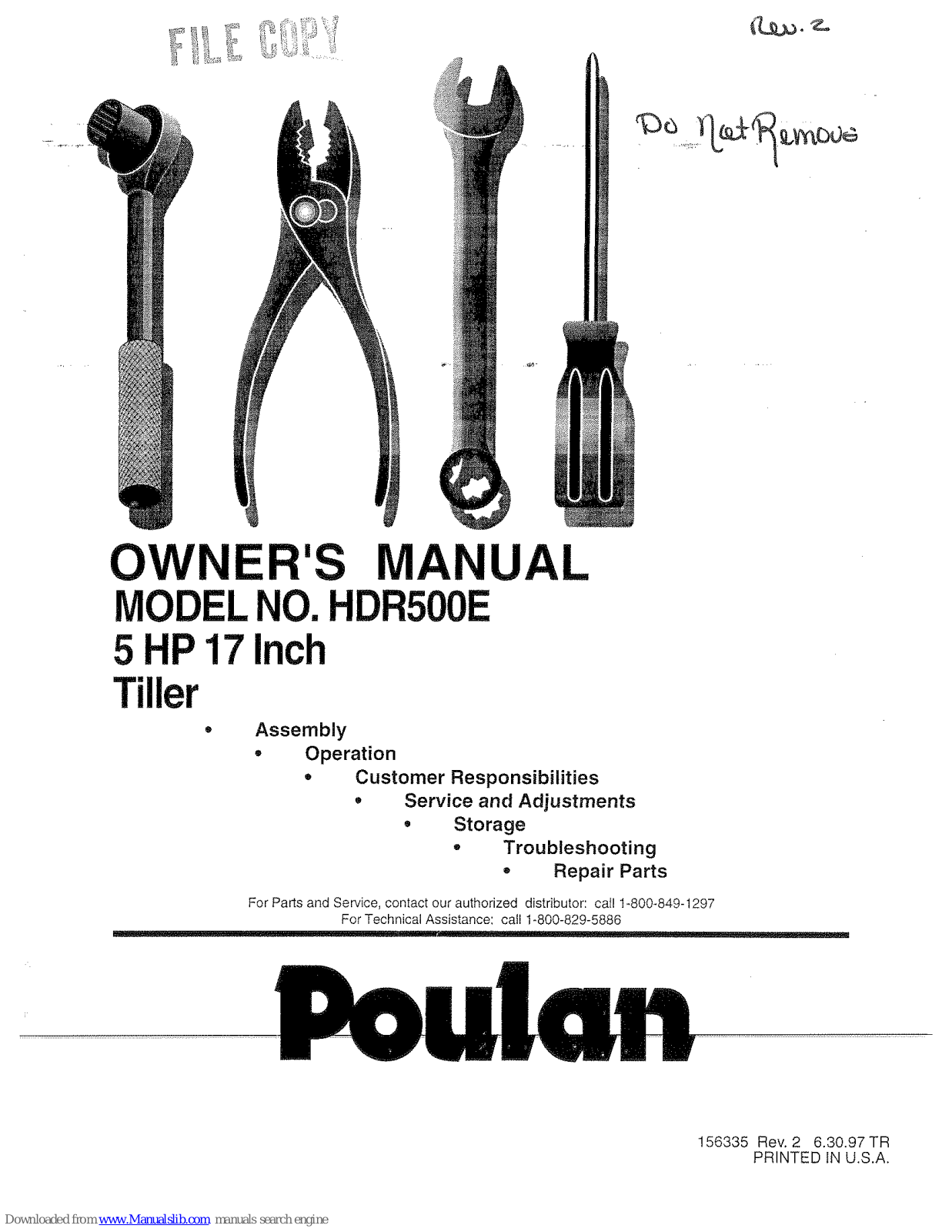 Poulan Pro HDR500E Owner's Manual