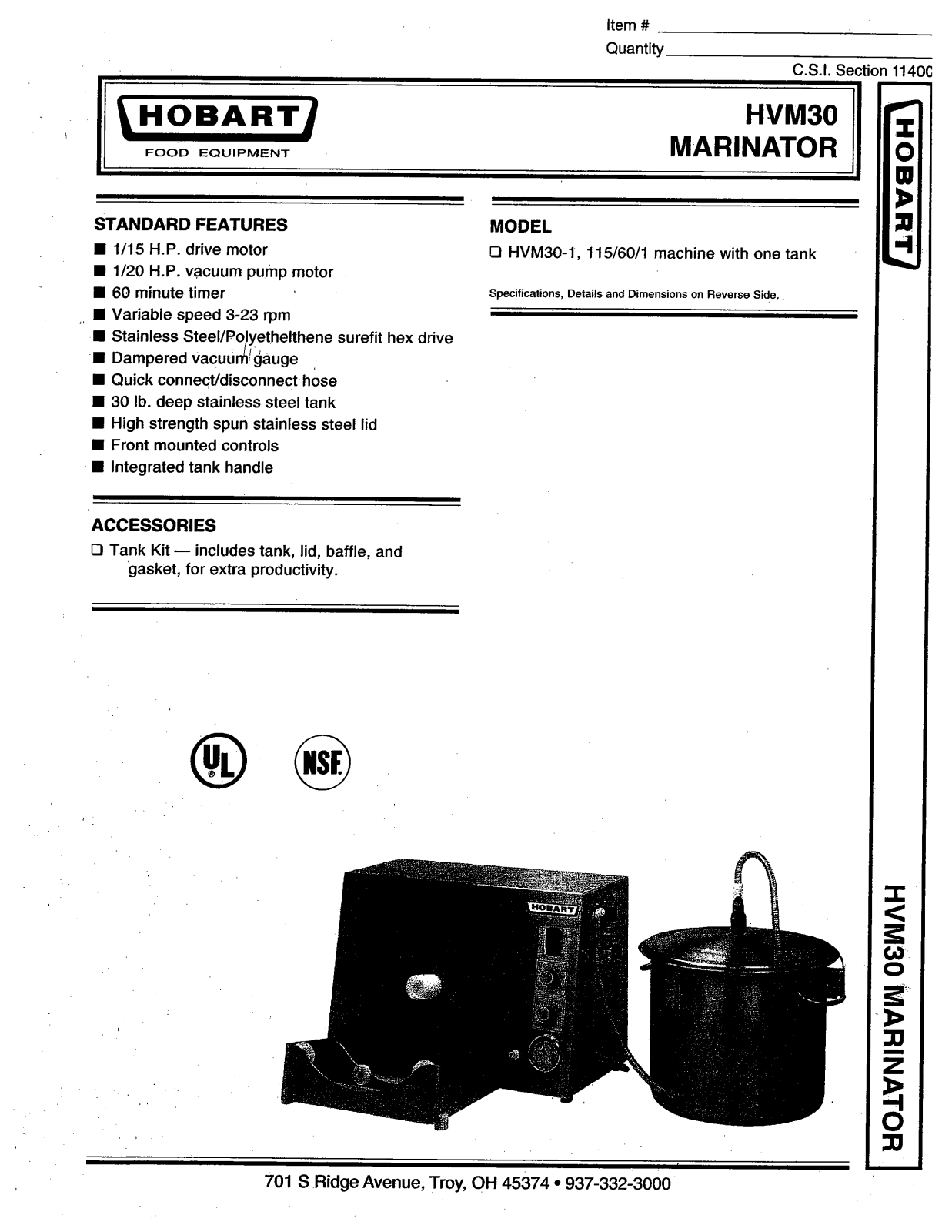 Hobart Food Machines HVM30 User Manual