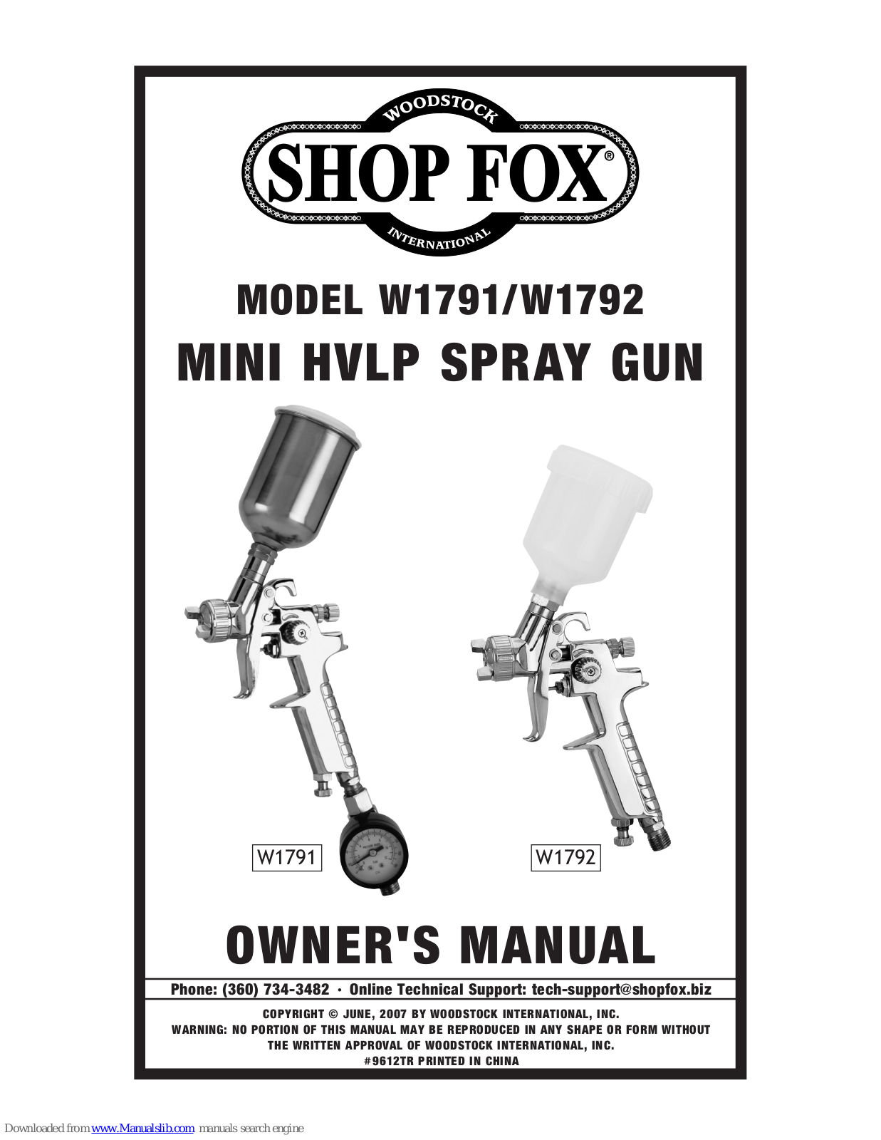 Shop fox W1791,W1792 Owner's Manual