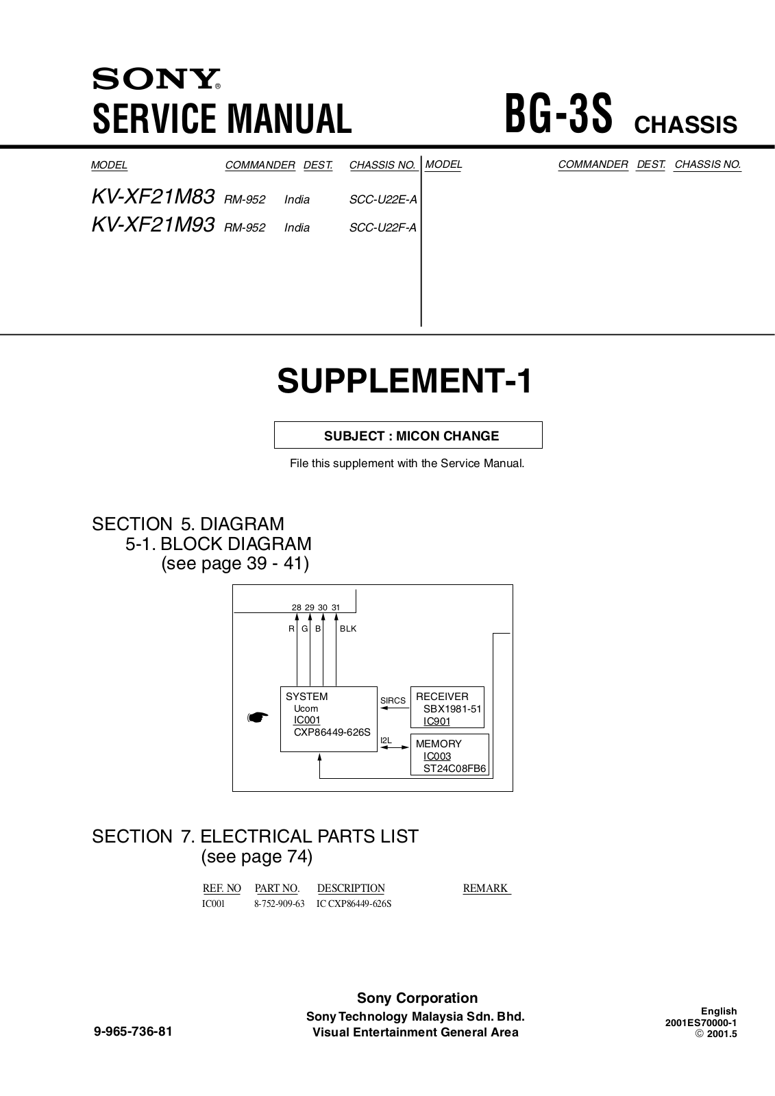 Sony KV-XF21M83, KV-XF21M93 Service Manual