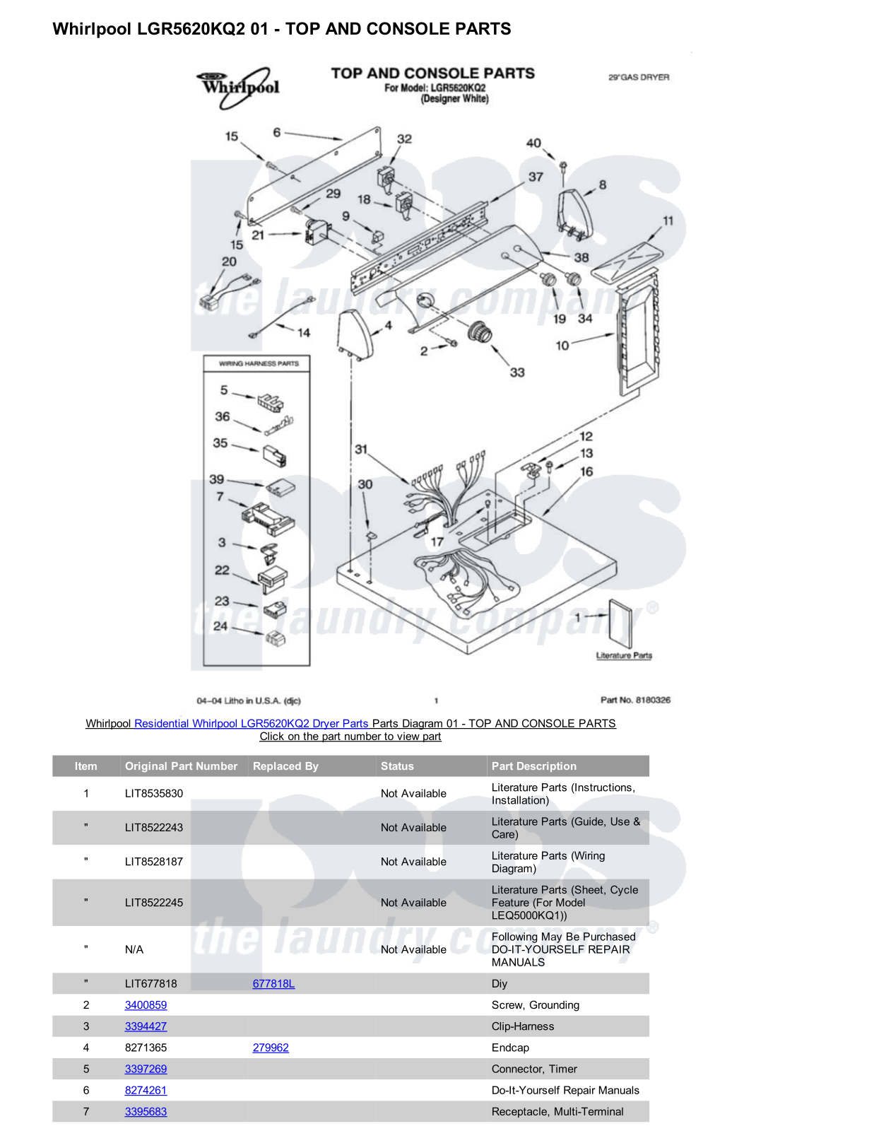 Whirlpool LGR5620KQ2 Parts Diagram