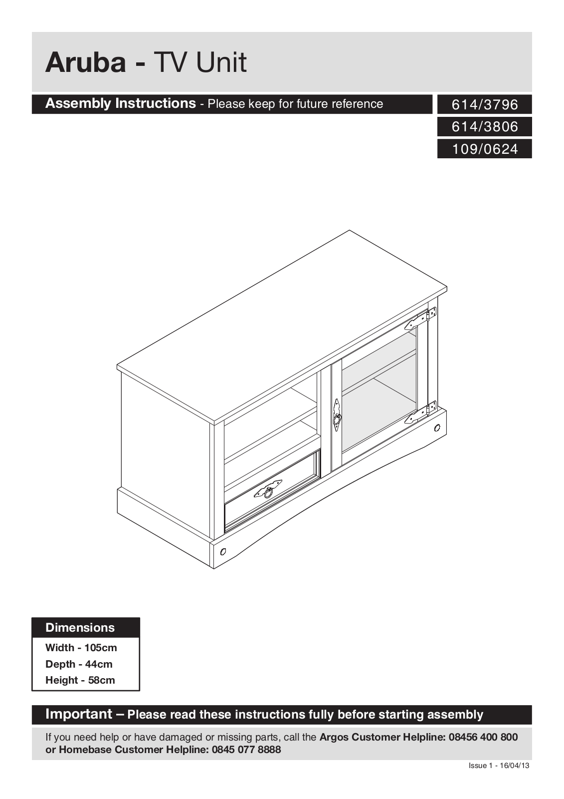 Argos Aruba - TV Unit ASSEMBLY INSTRUCTIONS