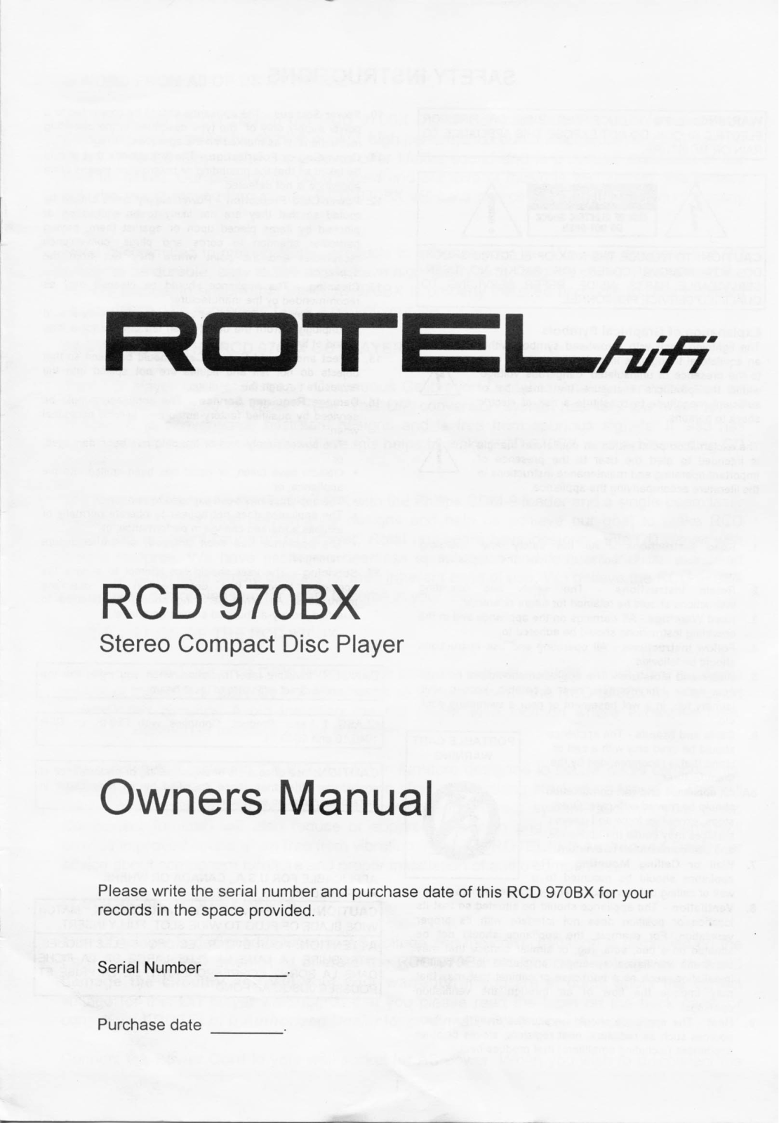 Rotel RCD 970BX User Manual