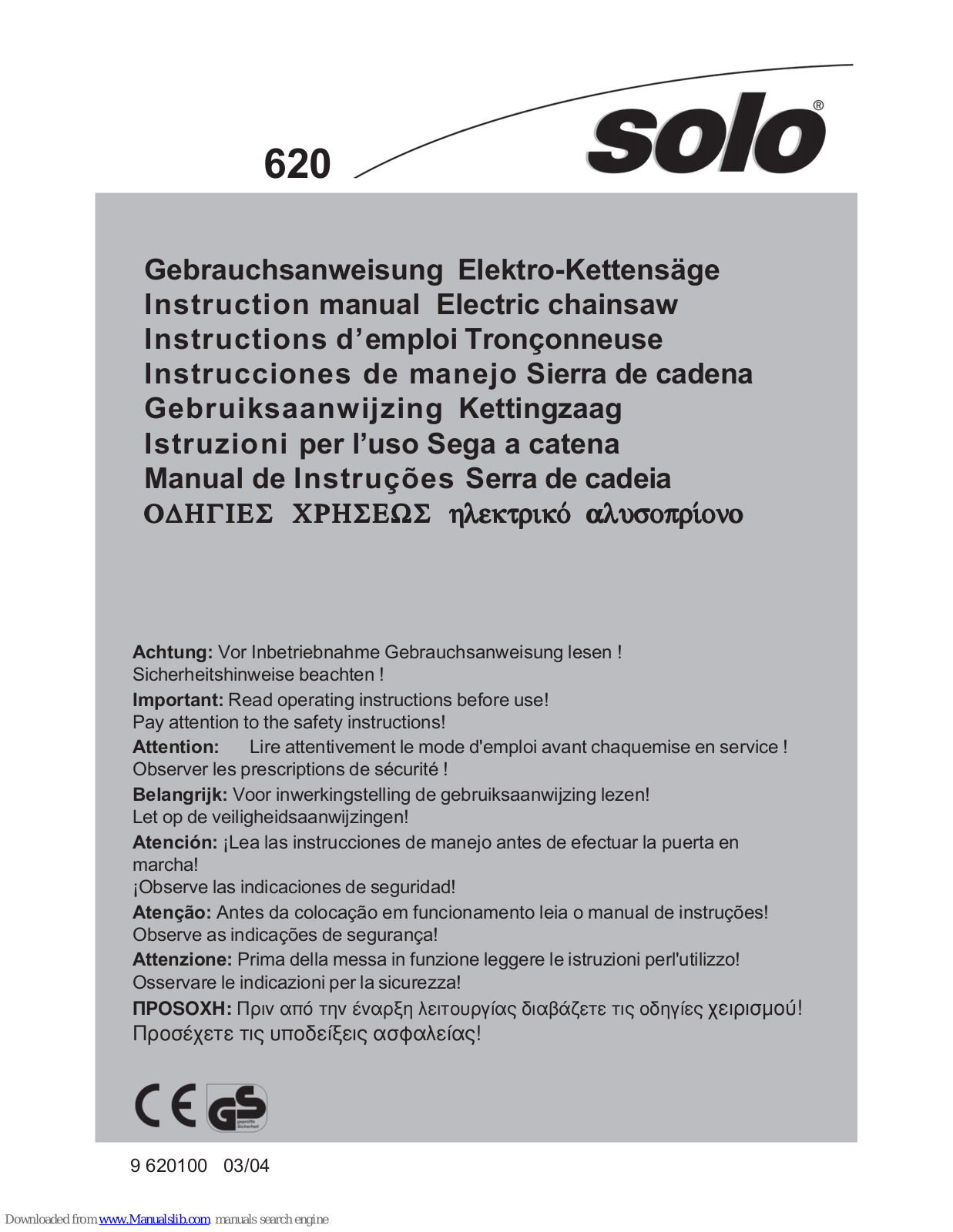 Solo 620 Instruction Manual