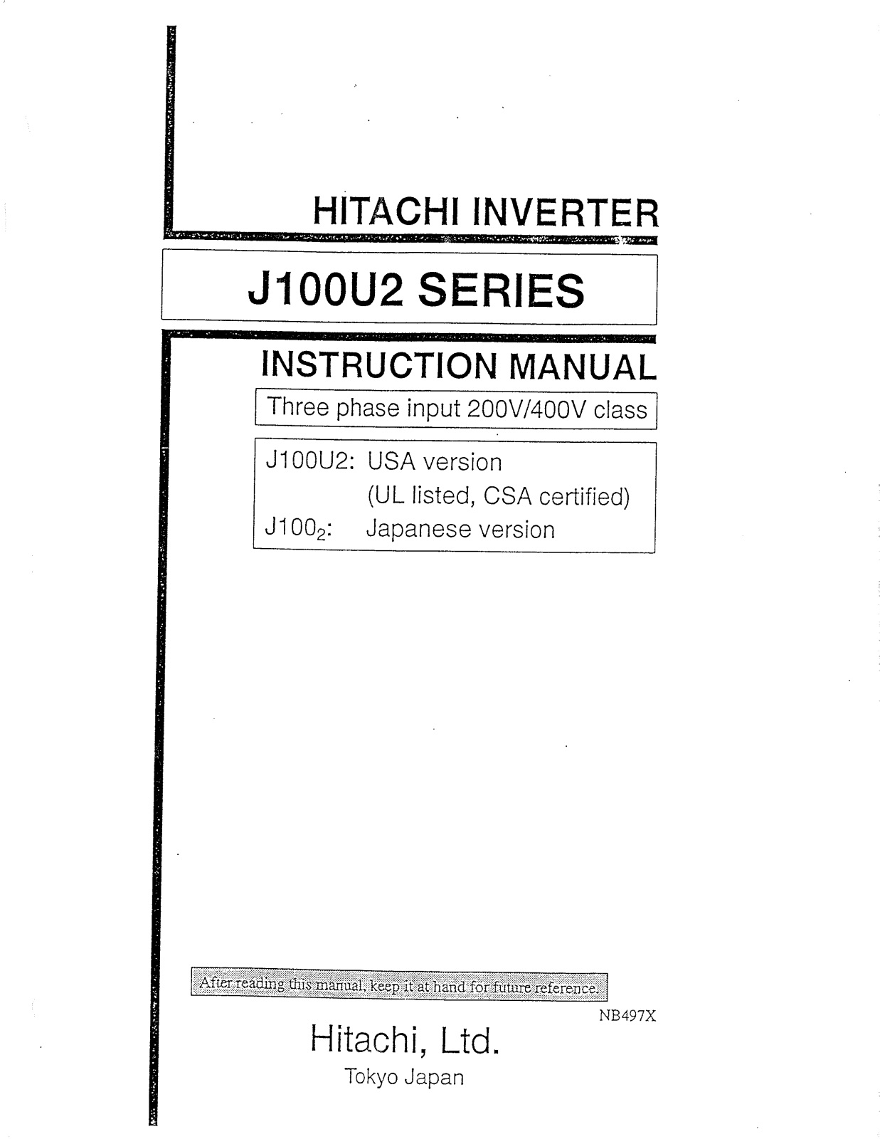 Hitachi J100U2 User Manual