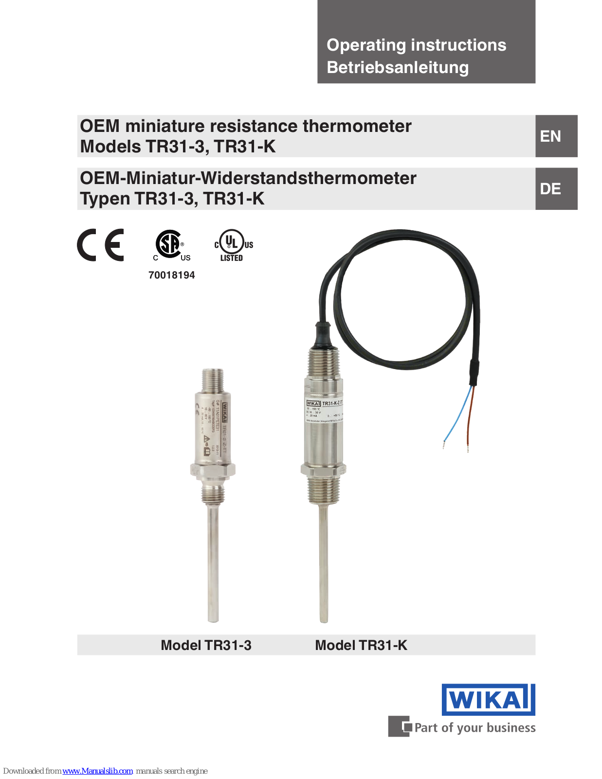 WIKA TR31-3, TR31-K Operating Instructions Manual