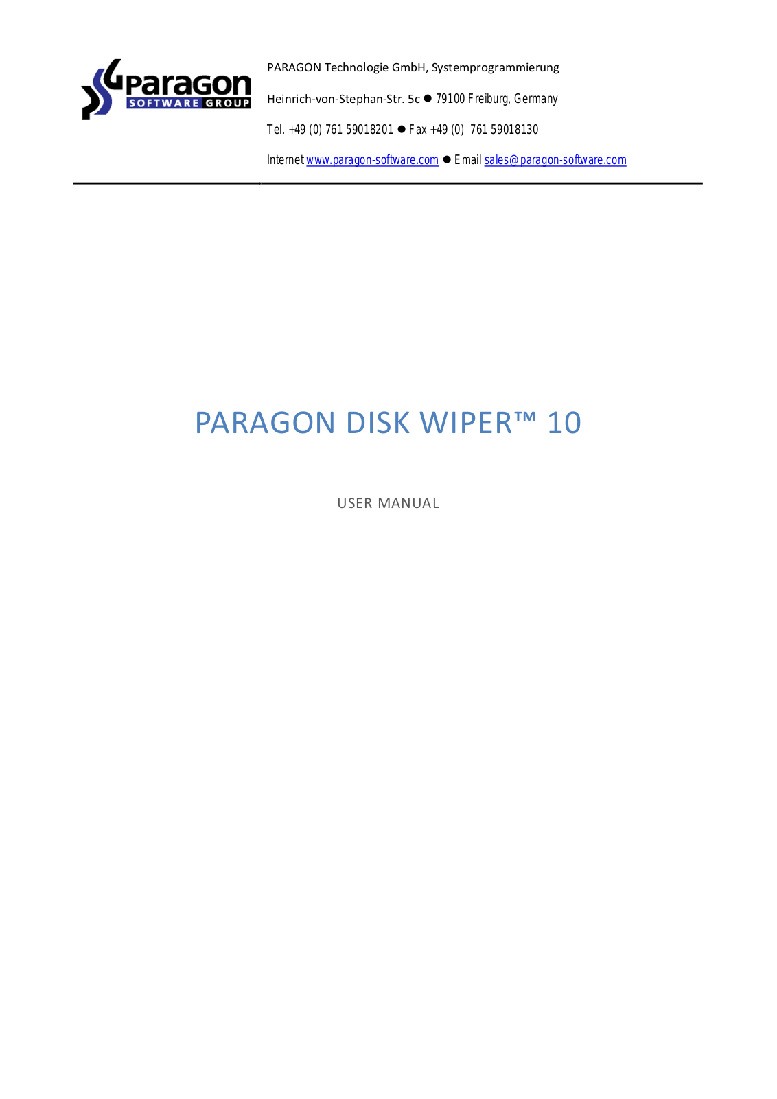 Paragon Disk Wiper - 10 Instruction Manual