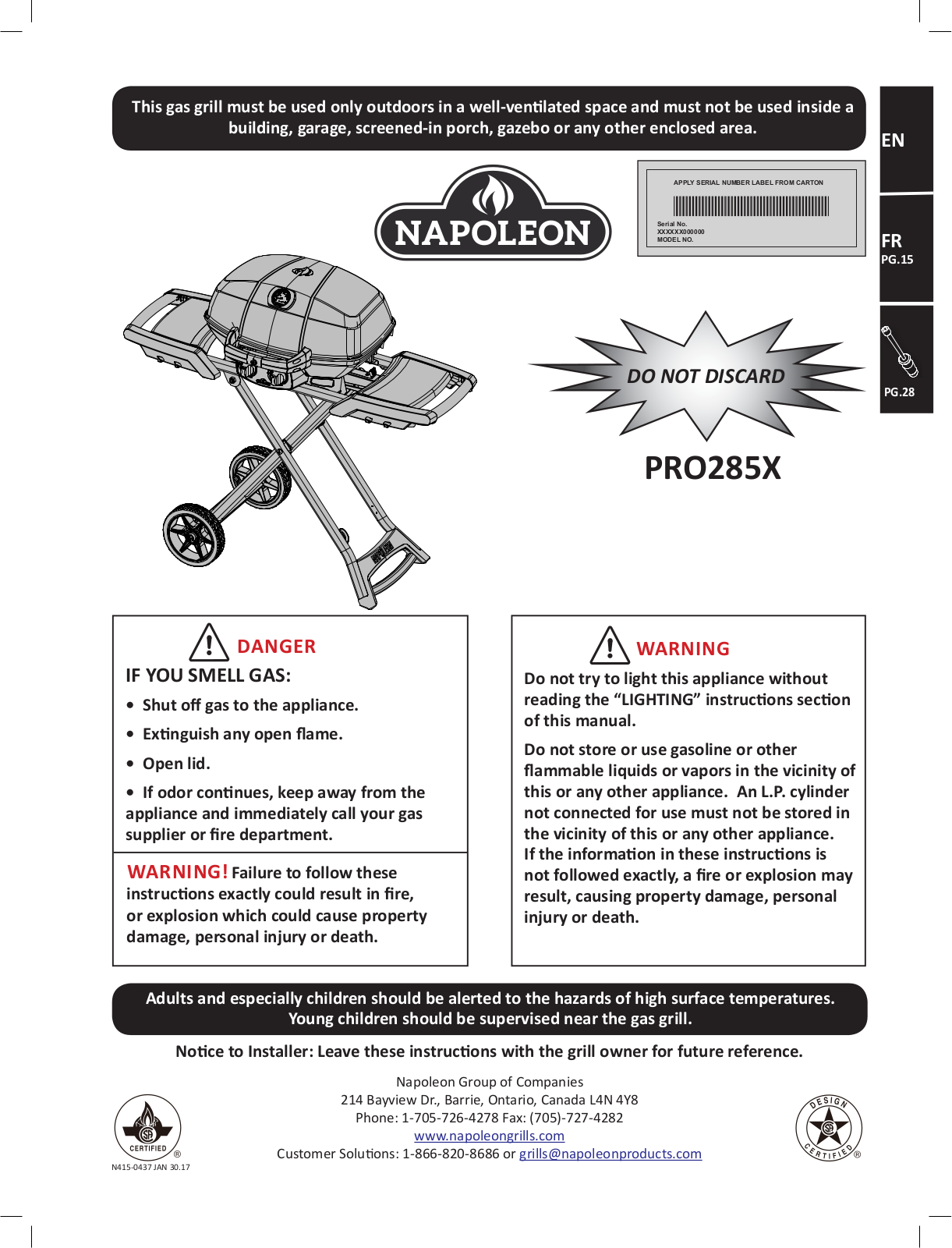 Napoleon PRO285NBK, PRO285XBK User Manual