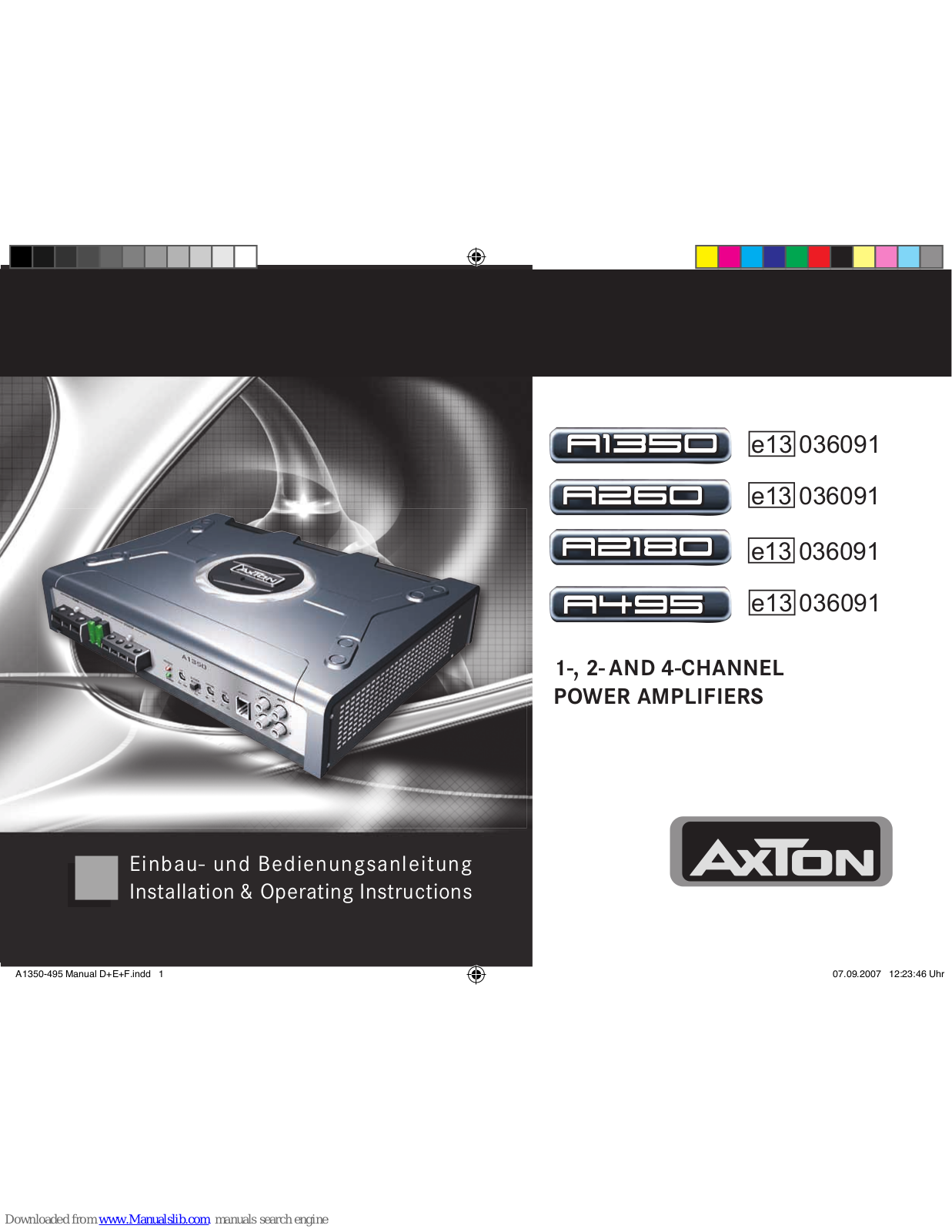 AXTON A1350, A2180, A260, A495 Installation And Operating Instructions Manual